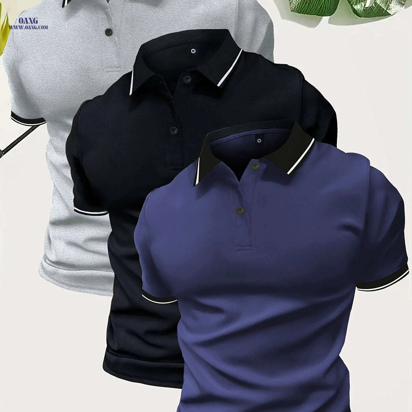 Men’s Short Sleeve Polo Shirts - Casual Solid Button-Up Tees   OAXG 