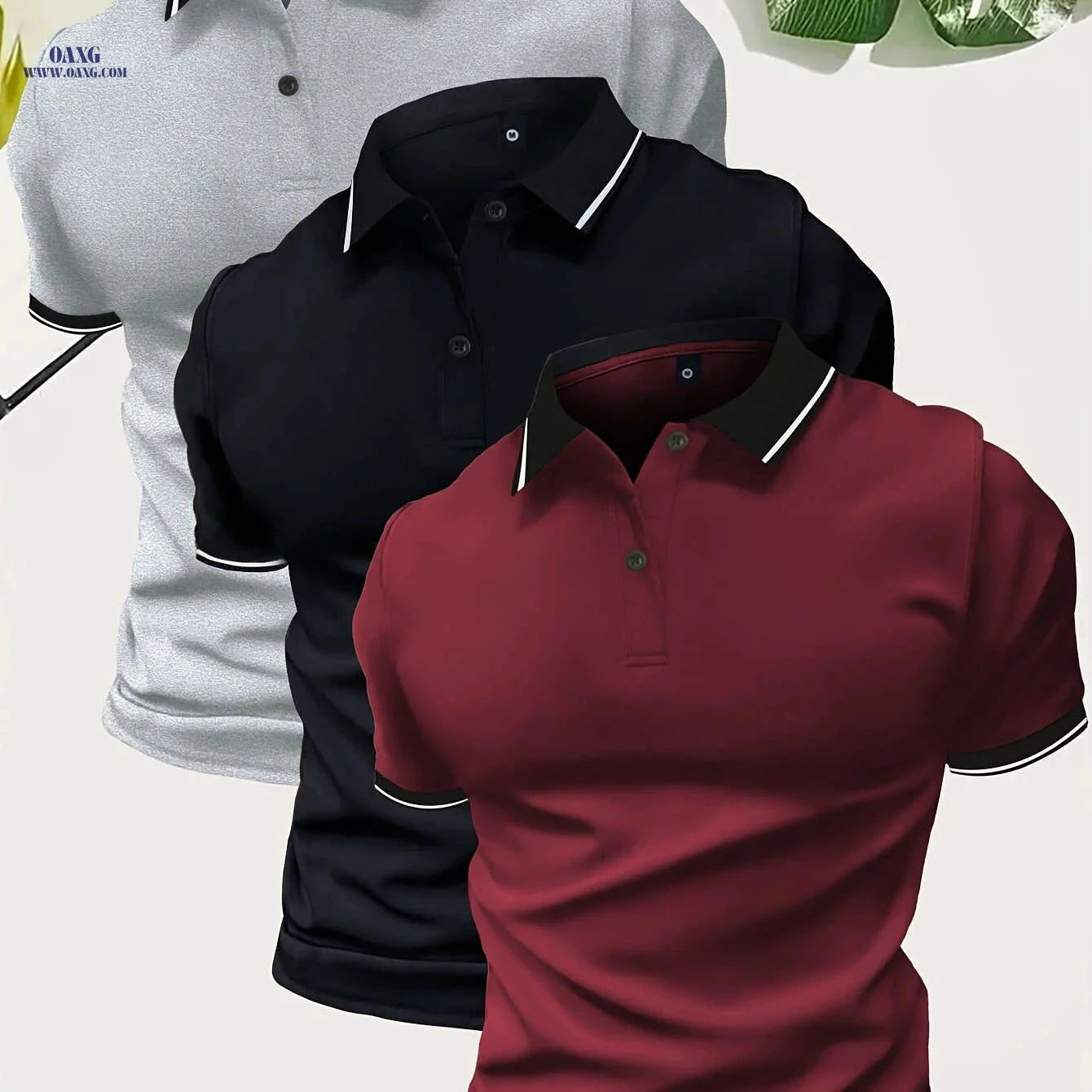 Men’s Short Sleeve Polo Shirts - Casual Solid Button-Up Tees   OAXG 