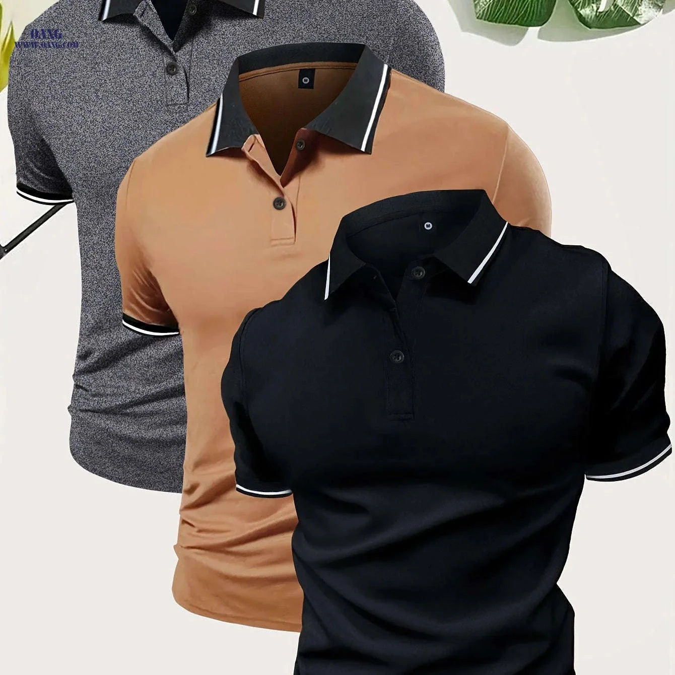 Men’s Short Sleeve Polo Shirts - Casual Solid Button-Up Tees   OAXG 