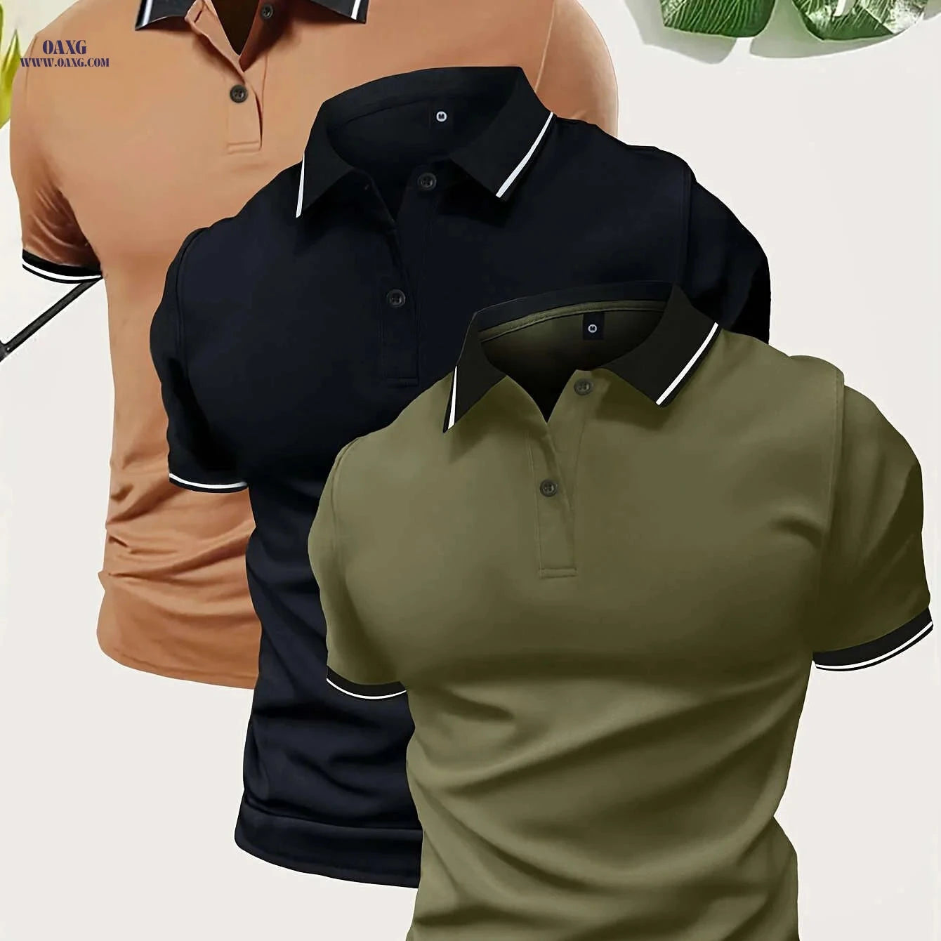 Men’s Short Sleeve Polo Shirts - Casual Solid Button-Up Tees   OAXG 