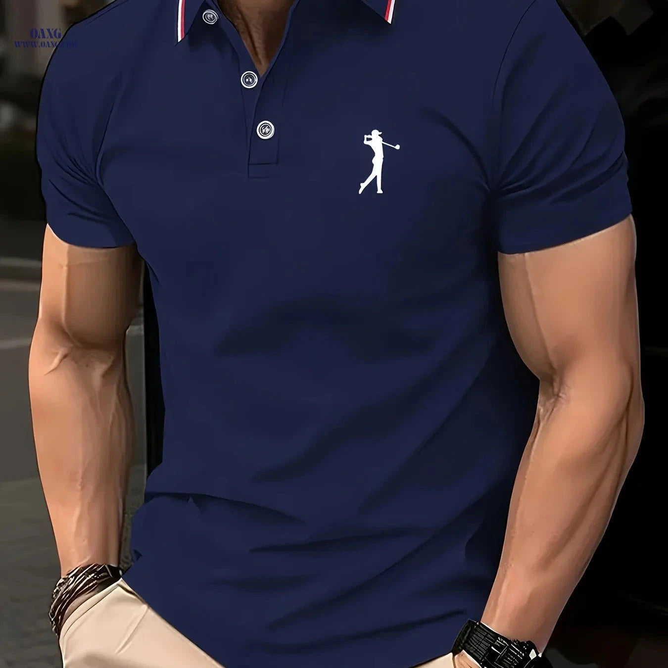 Men's Short-Sleeve Printed Golf Shirt - Casual Summer Style, 100% Polyester   OAXG 