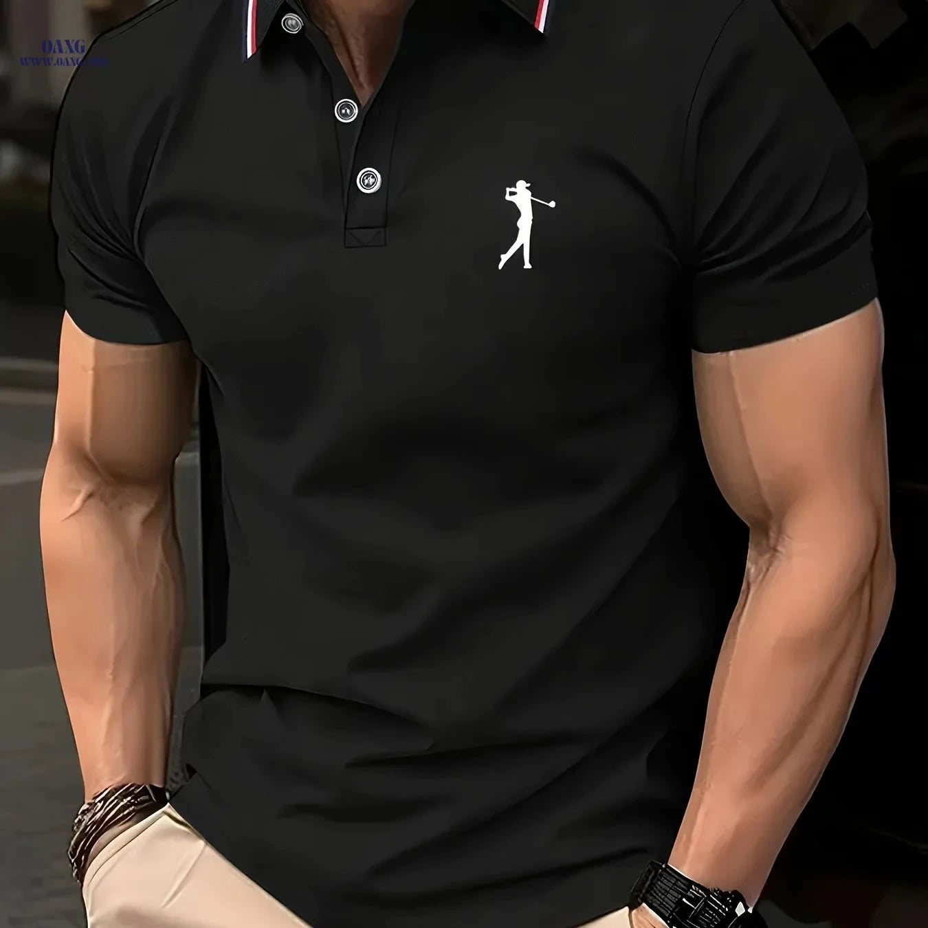 Men's Short-Sleeve Printed Golf Shirt - Casual Summer Style, 100% Polyester   OAXG 