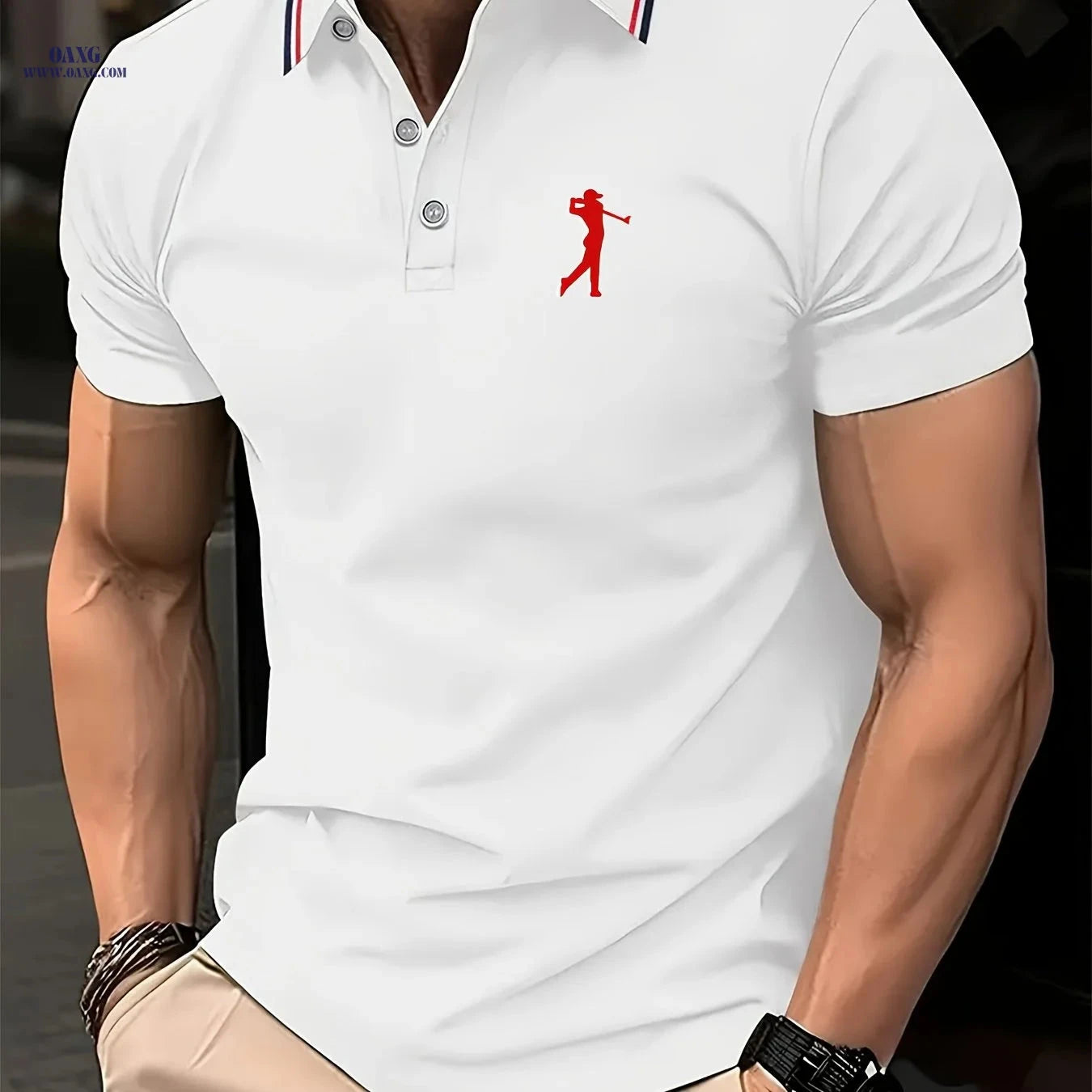 Men's Short-Sleeve Printed Golf Shirt - Casual Summer Style, 100% Polyester   OAXG 