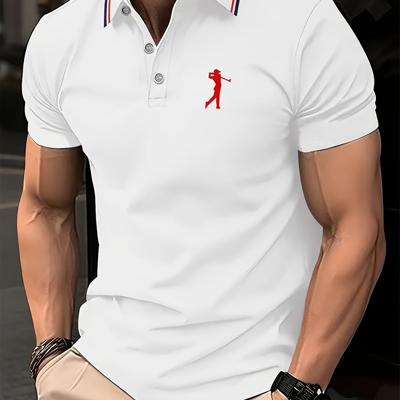 Men's Short-Sleeve Printed Golf Shirt - Casual Summer Style, 100% Polyester   OAXG 