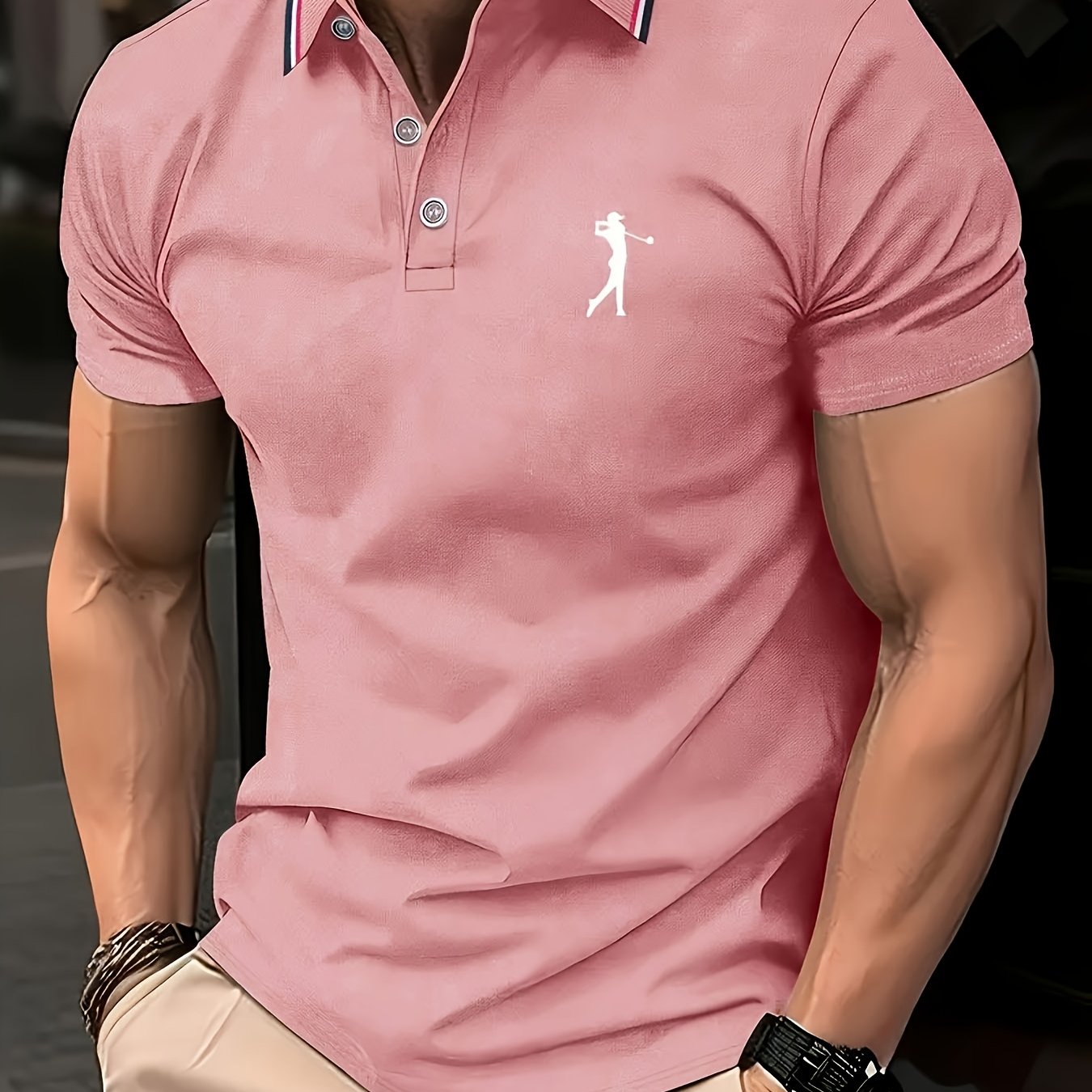 Men's Short-Sleeve Printed Golf Shirt - Casual Summer Style, 100% Polyester   OAXG 