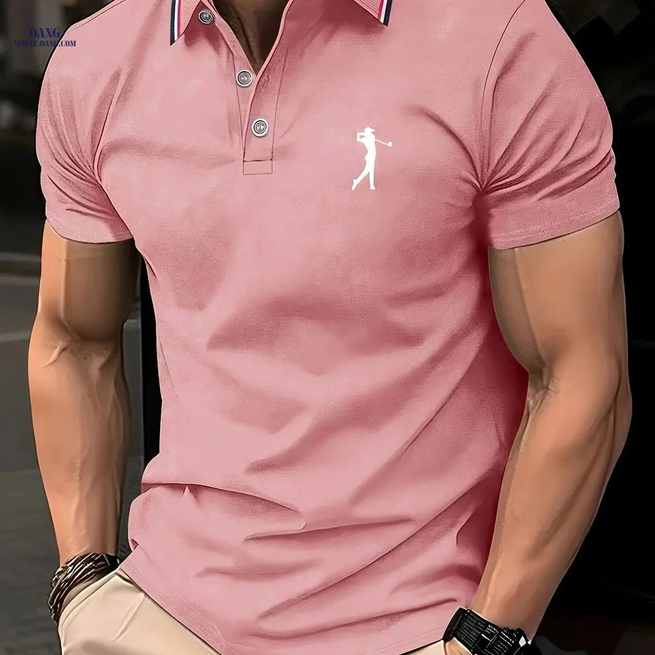 Men's Short-Sleeve Printed Golf Shirt - Casual Summer Style, 100% Polyester   OAXG 