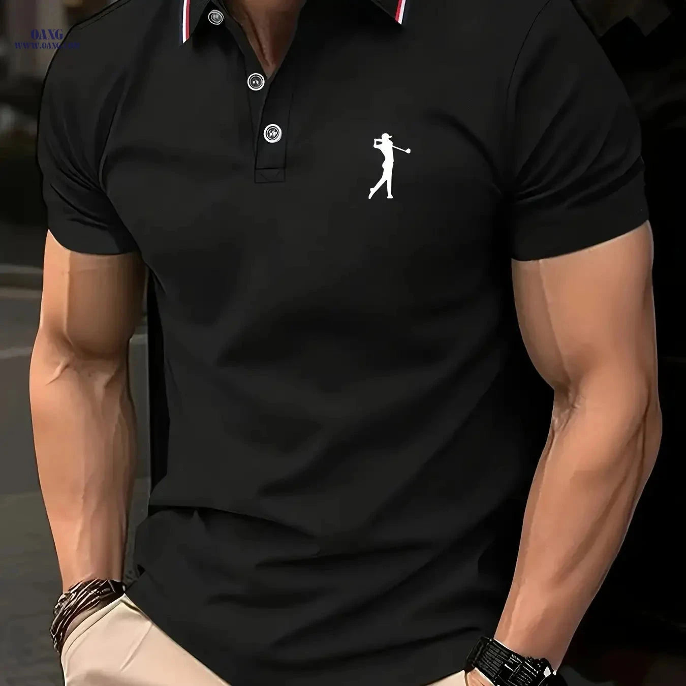 Men's Short-Sleeve Printed Golf Shirt - Casual Summer Style, 100% Polyester   OAXG 