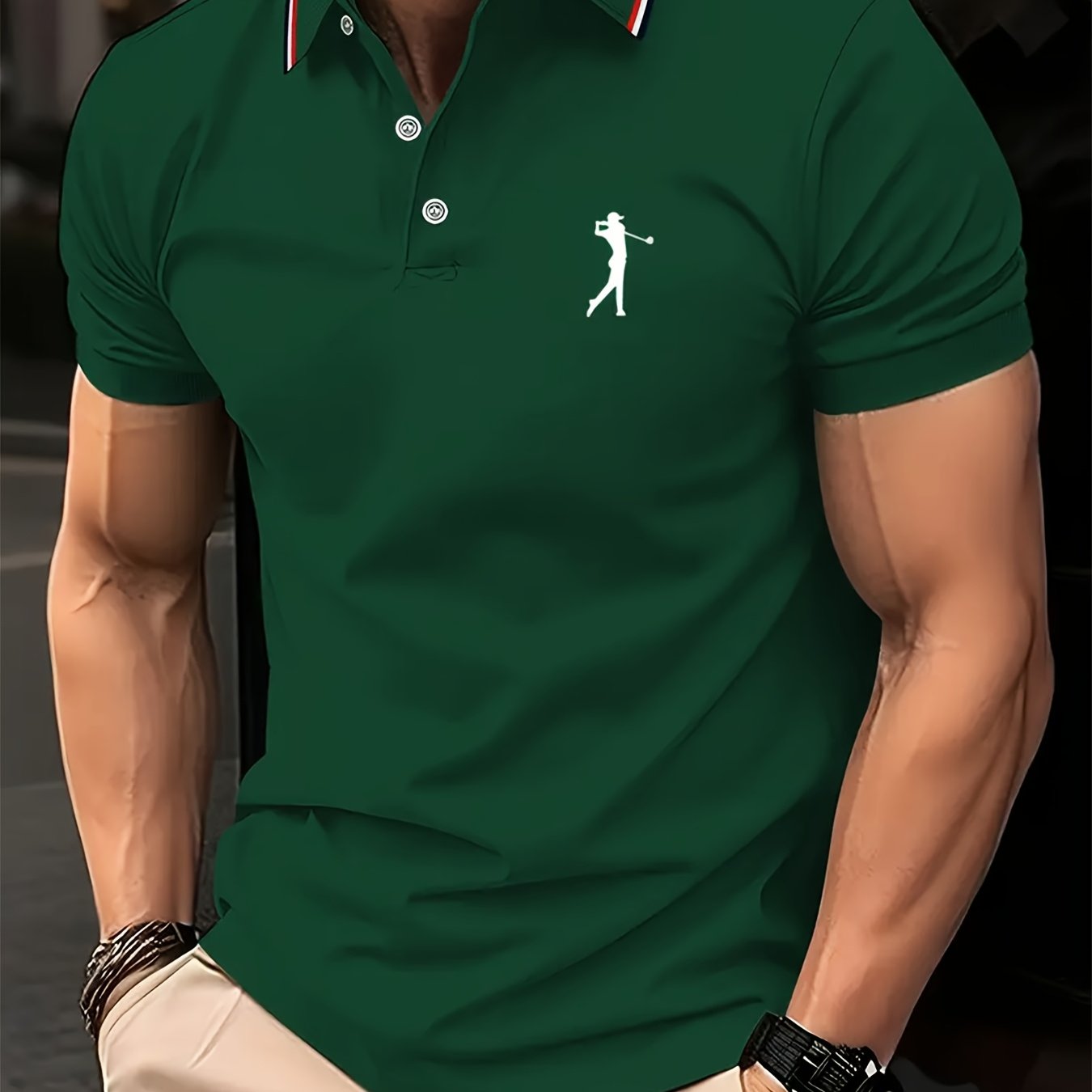 Men's Short-Sleeve Printed Golf Shirt - Casual Summer Style, 100% Polyester   OAXG 