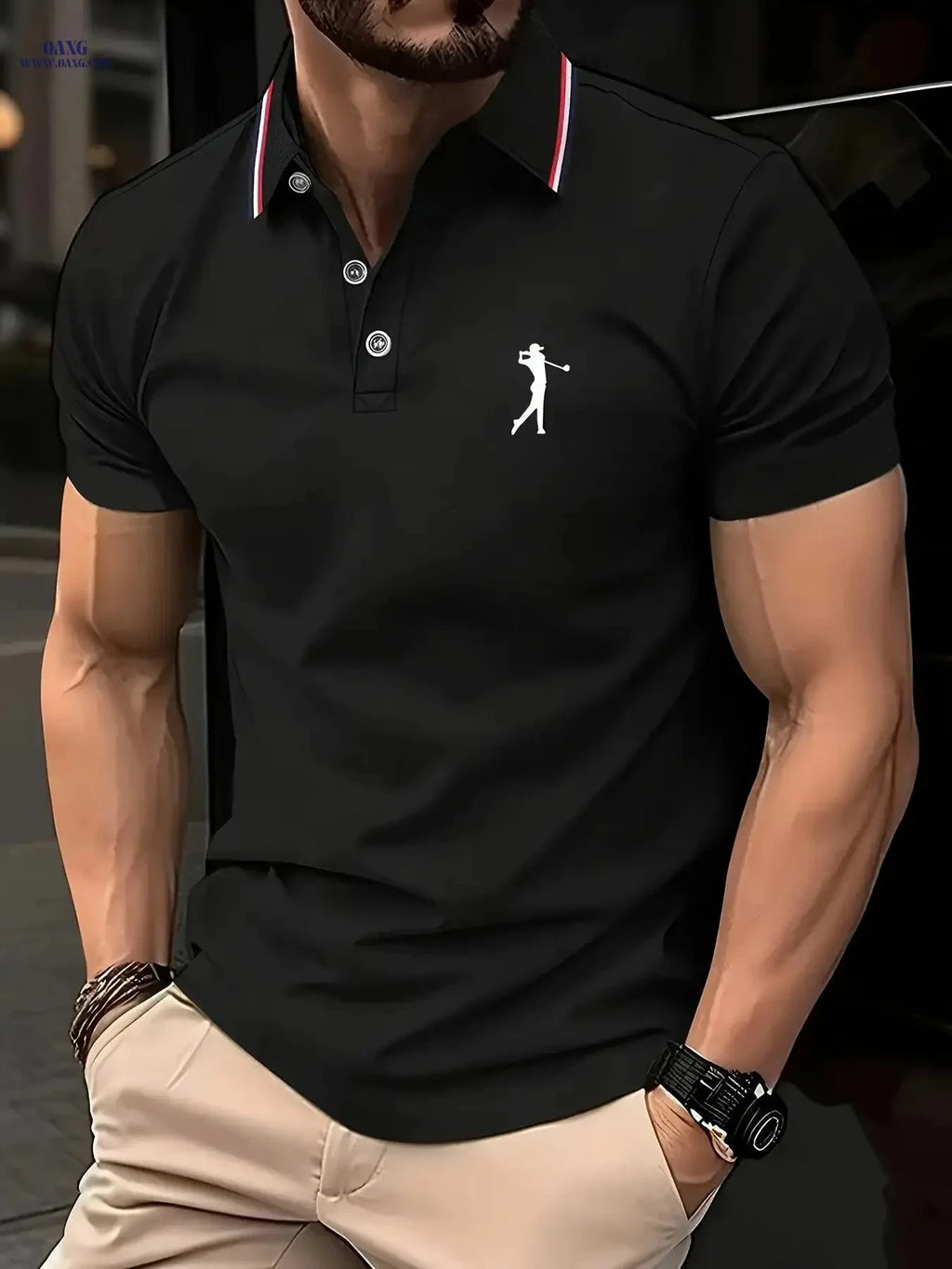 Men's Short-Sleeve Printed Golf Shirt - Casual Summer Style, 100% Polyester   OAXG 