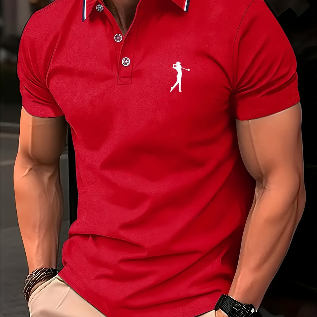 Men's Short-Sleeve Printed Golf Shirt - Casual Summer Style, 100% Polyester   OAXG 