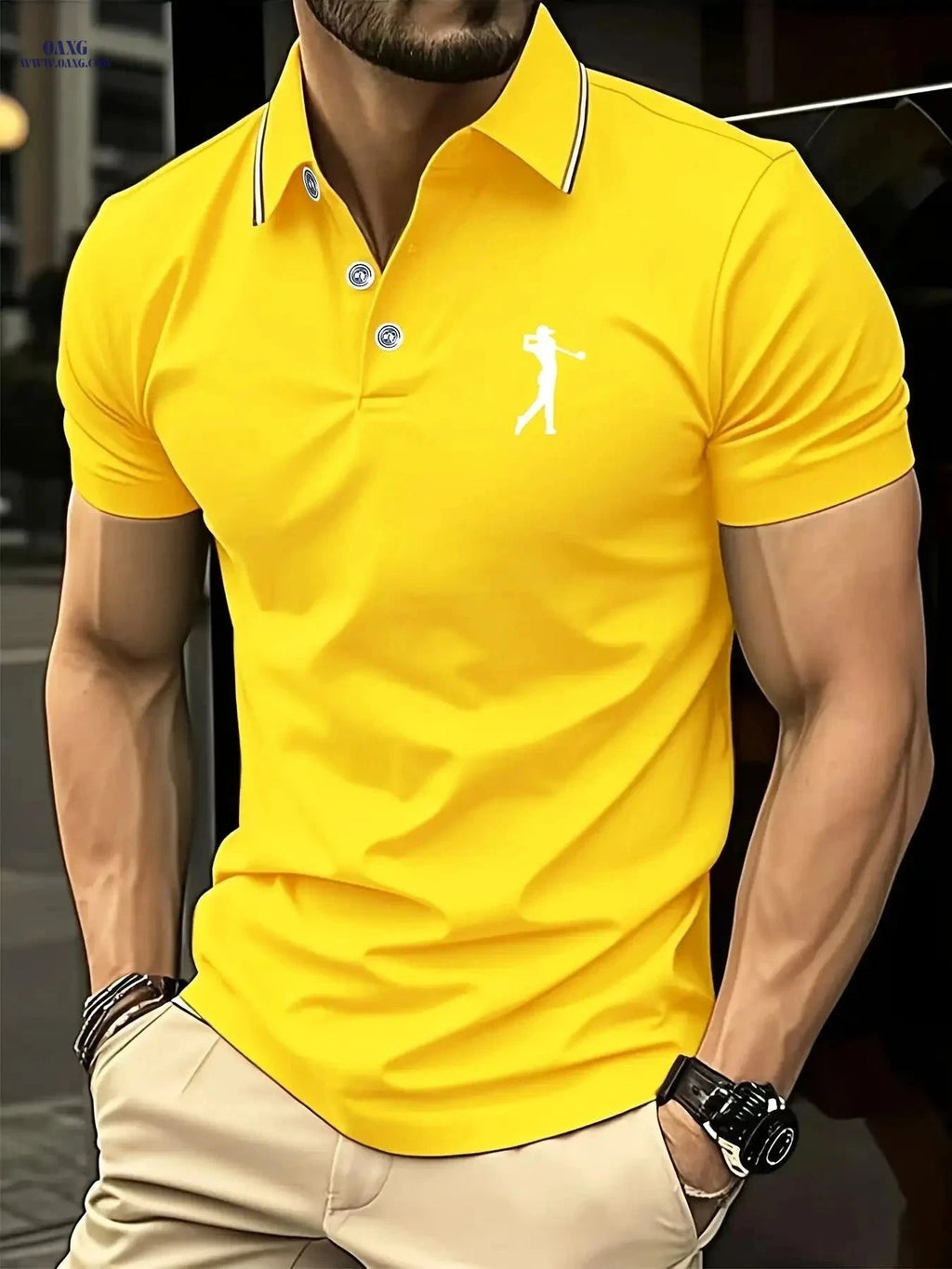 Men's Short-Sleeve Printed Golf Shirt - Casual Summer Style, 100% Polyester   OAXG 