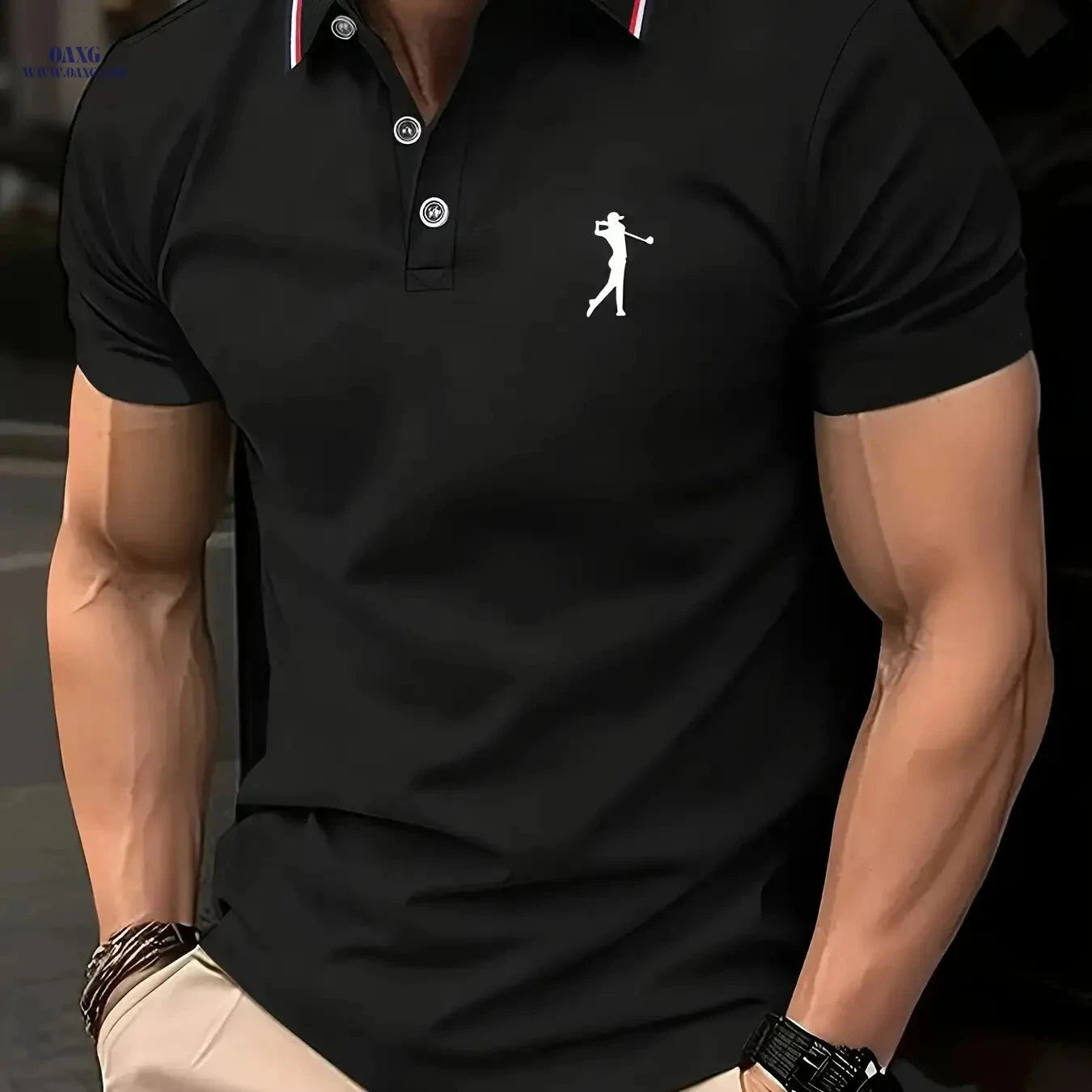Men's Short-Sleeve Printed Golf Shirt - Casual Summer Style, 100% Polyester   OAXG 