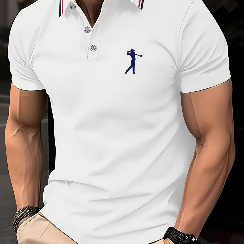 Men's Short-Sleeve Printed Golf Shirt - Casual Summer Style, 100% Polyester   OAXG 