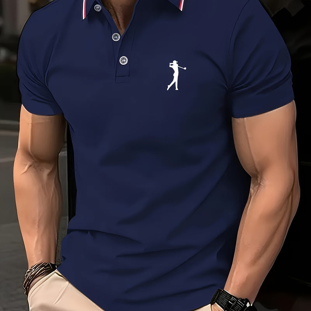 Men's Short-Sleeve Printed Golf Shirt - Casual Summer Style, 100% Polyester   OAXG 
