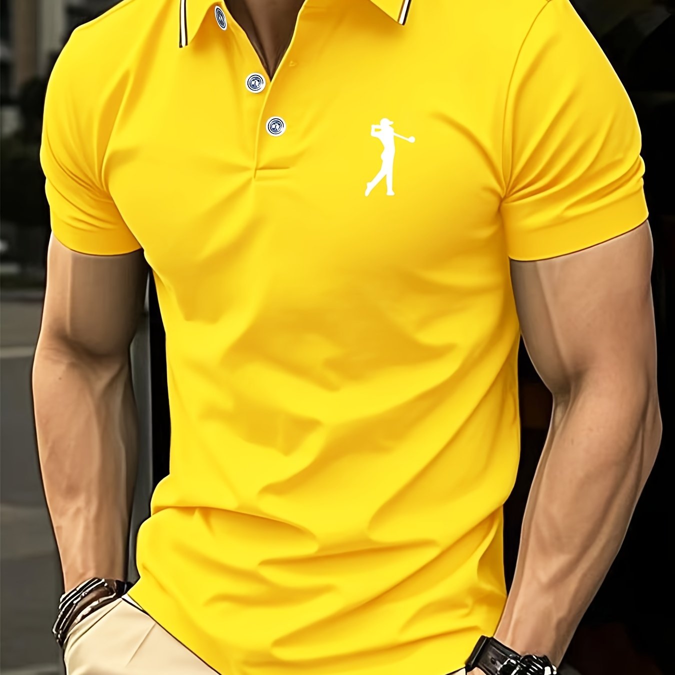 Men's Short-Sleeve Printed Golf Shirt - Casual Summer Style, 100% Polyester   OAXG 
