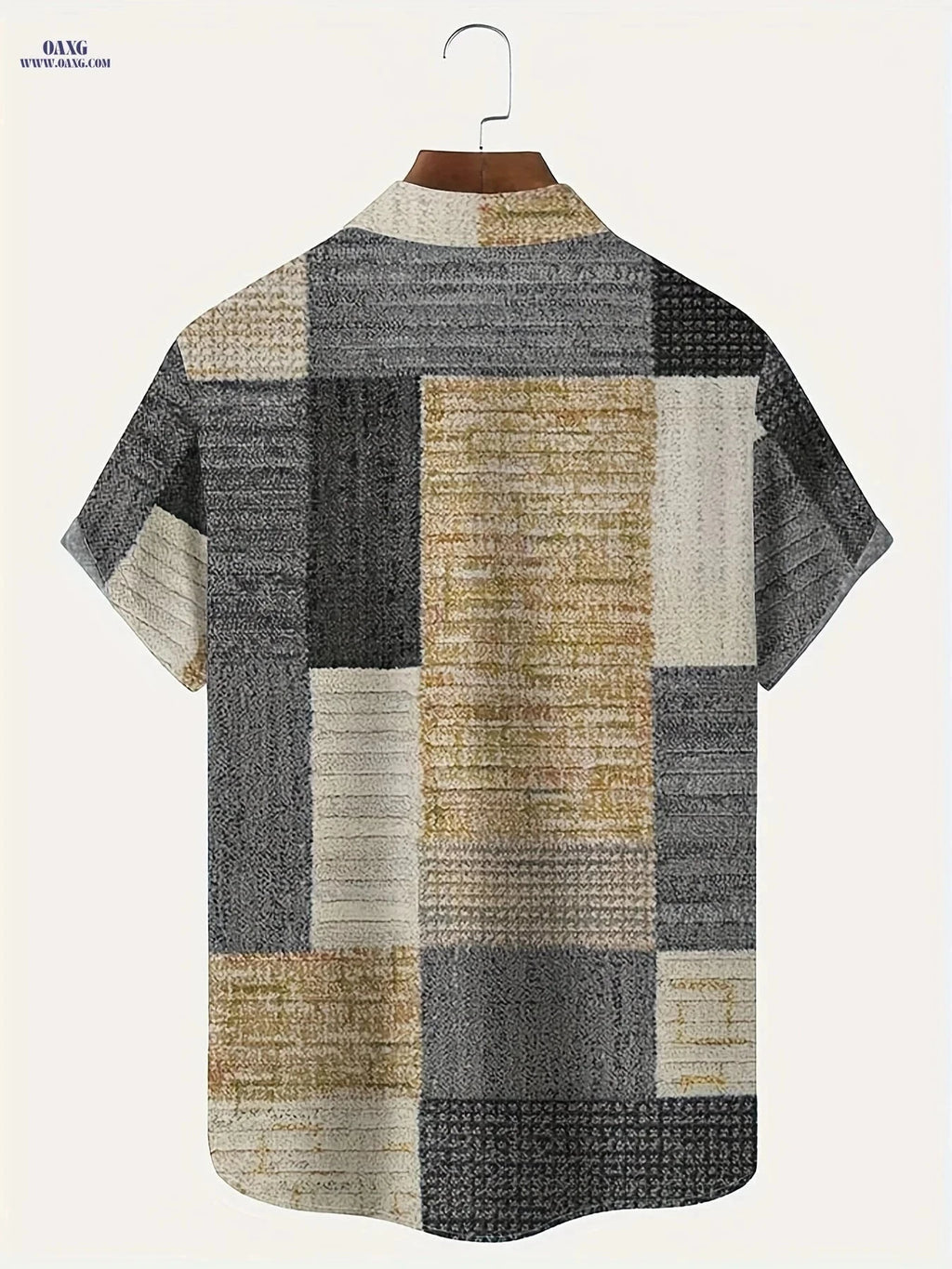 Men's Short-Sleeve Retro Geometric Shirt - Buttoned Pockets, Casual Style   OAXG Grey / FR M