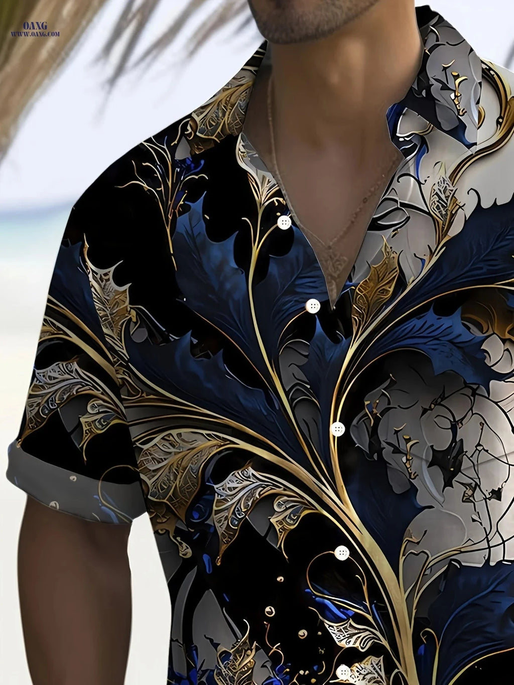 Men's Short-Sleeve Shirt - Vintage 3D Floral Print with Pocket   OAXG 