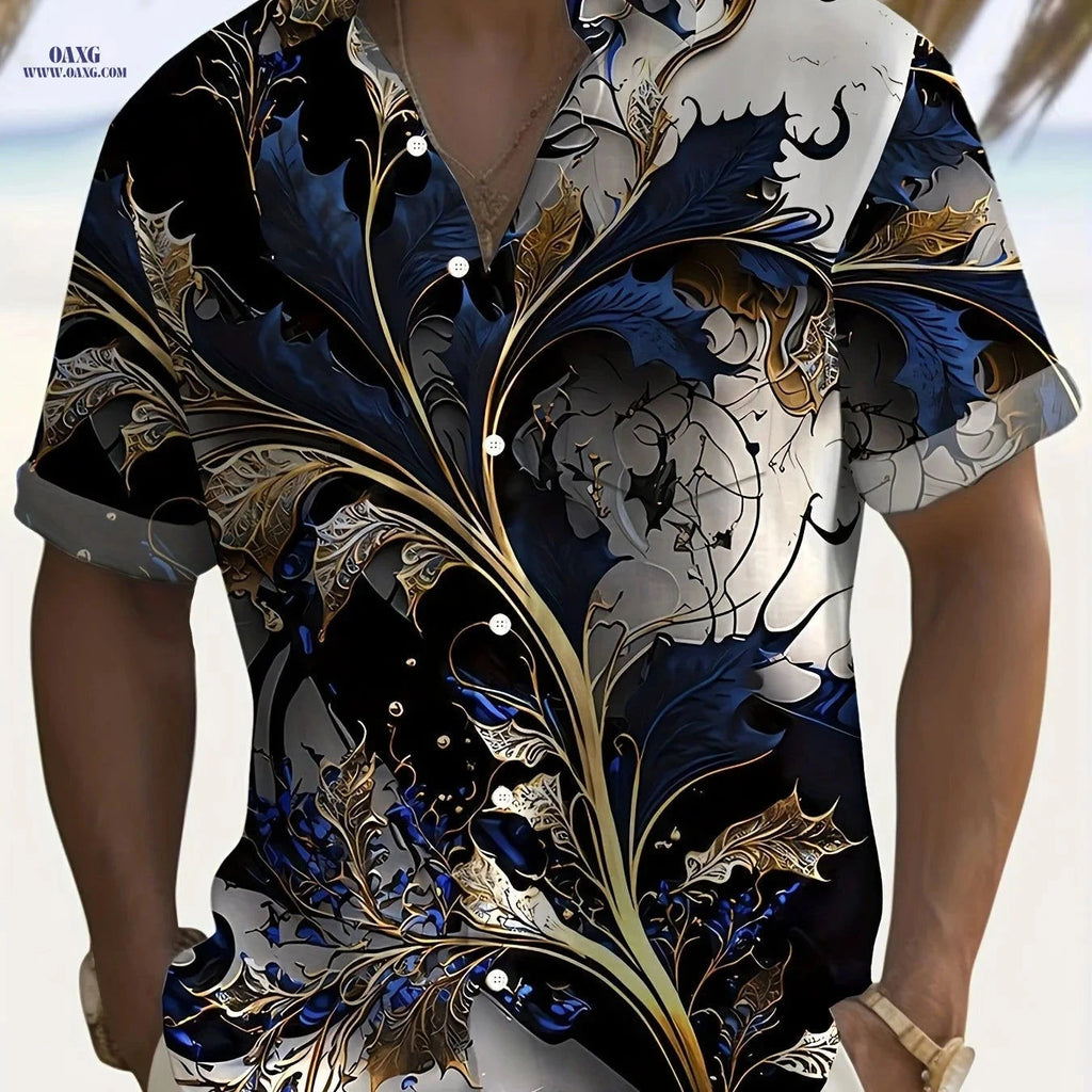 Men's Short-Sleeve Shirt - Vintage 3D Floral Print with Pocket   OAXG 
