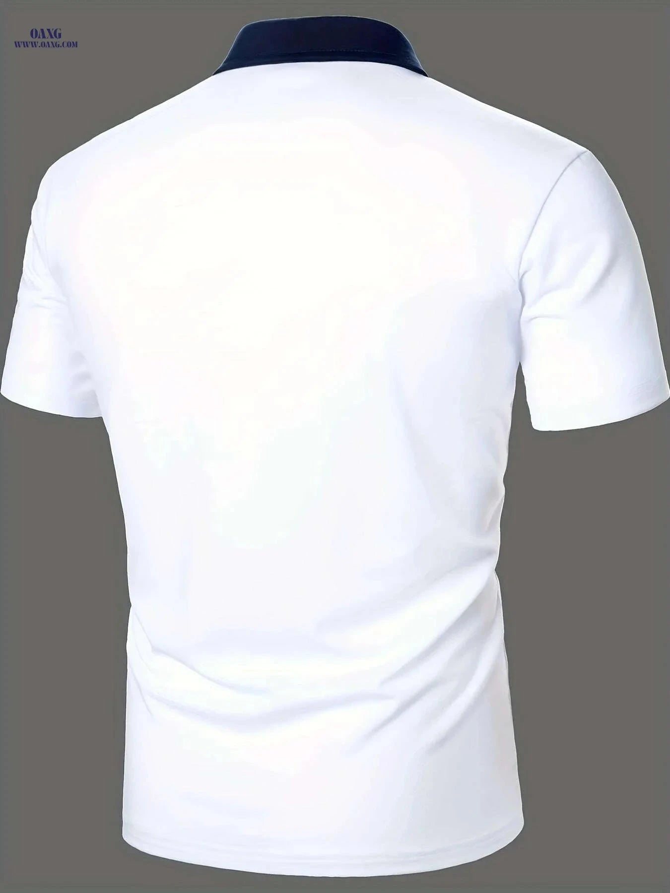 Men's Short Sleeve Shirt - White & Navy, Black Horse Logo Print   OAXG Navy Blue / S