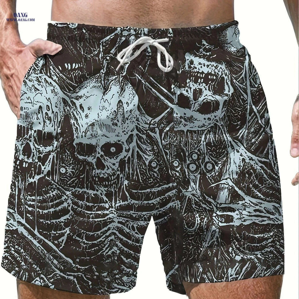Men's Skeleton Pattern Sports Shorts - Stylish & Functional Fitness Wear   OAXG Mixed Color / S