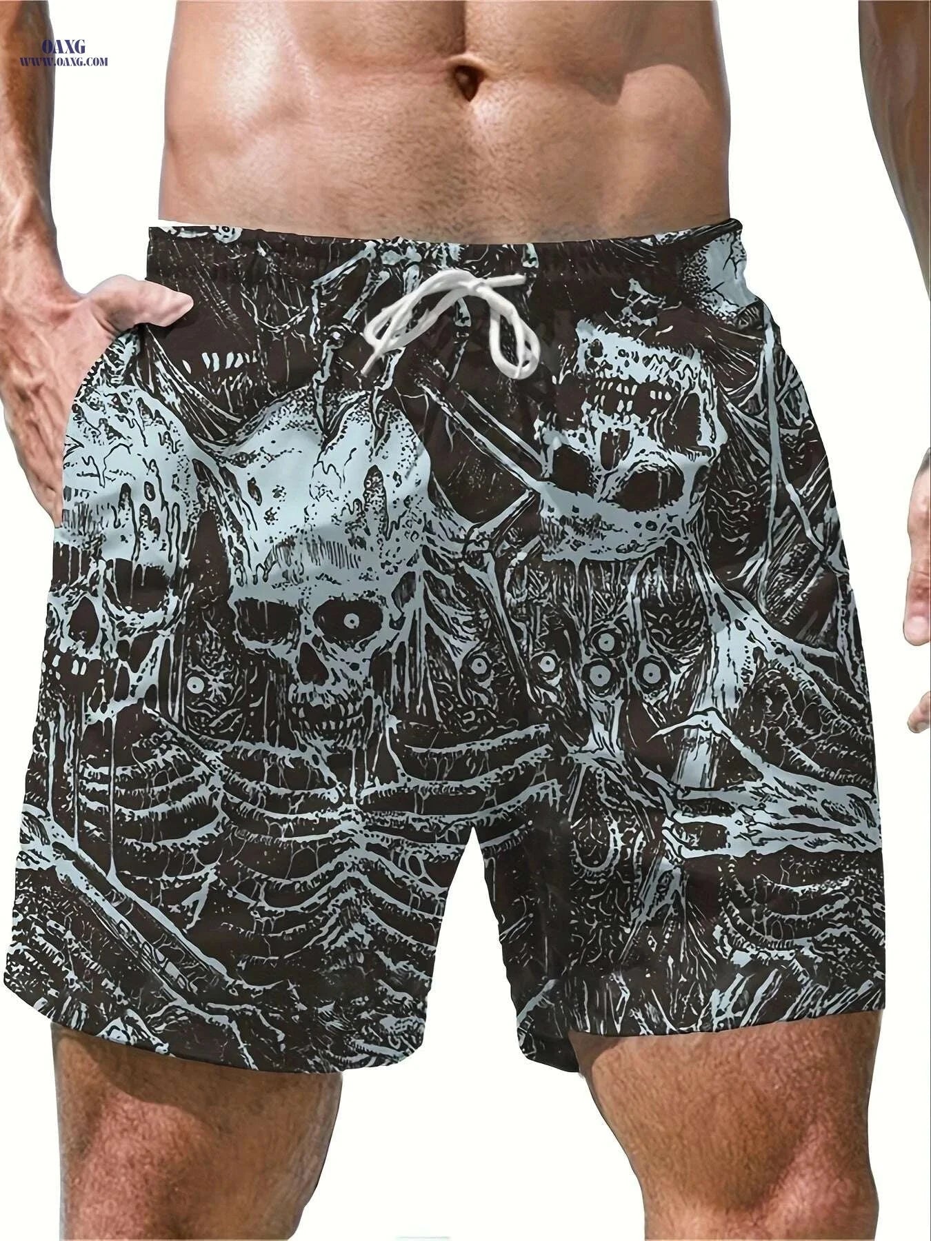 Men's Skeleton Pattern Sports Shorts - Stylish & Functional Fitness Wear   OAXG Mixed Color / S