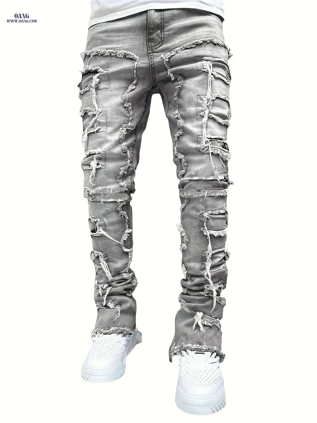 Men's Skinny Straight Leg Jeans - Tassel Fringe, All-Season Casual Wear   OAXG 