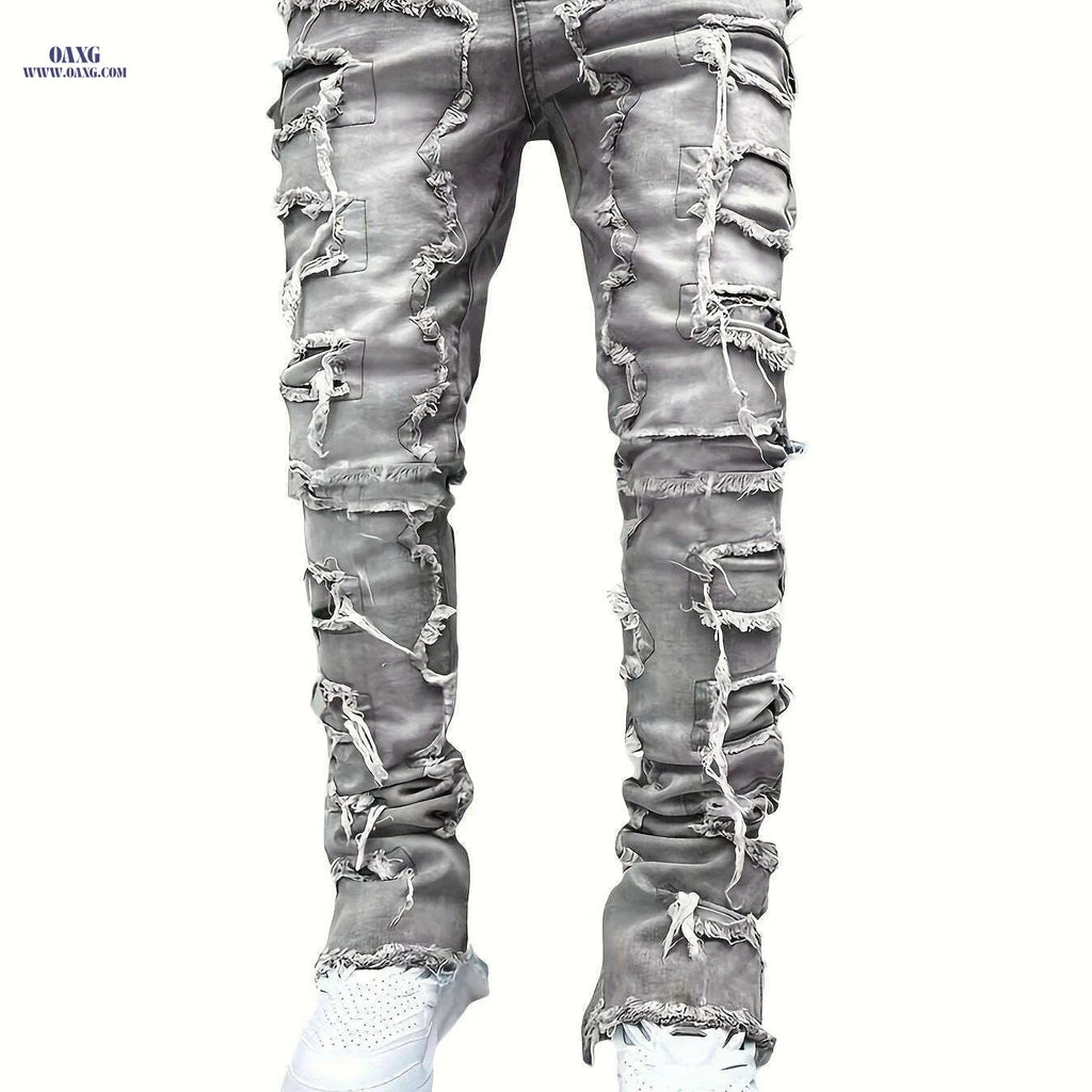 Men's Skinny Straight Leg Jeans - Tassel Fringe, All-Season Casual Wear   OAXG Space Gray / S