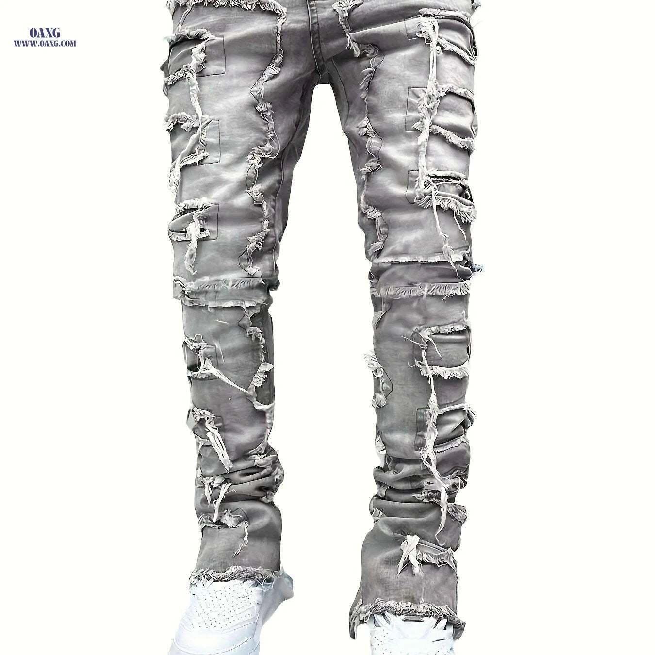 Men's Skinny Straight Leg Jeans - Tassel Fringe, All-Season Casual Wear   OAXG Space Gray / S