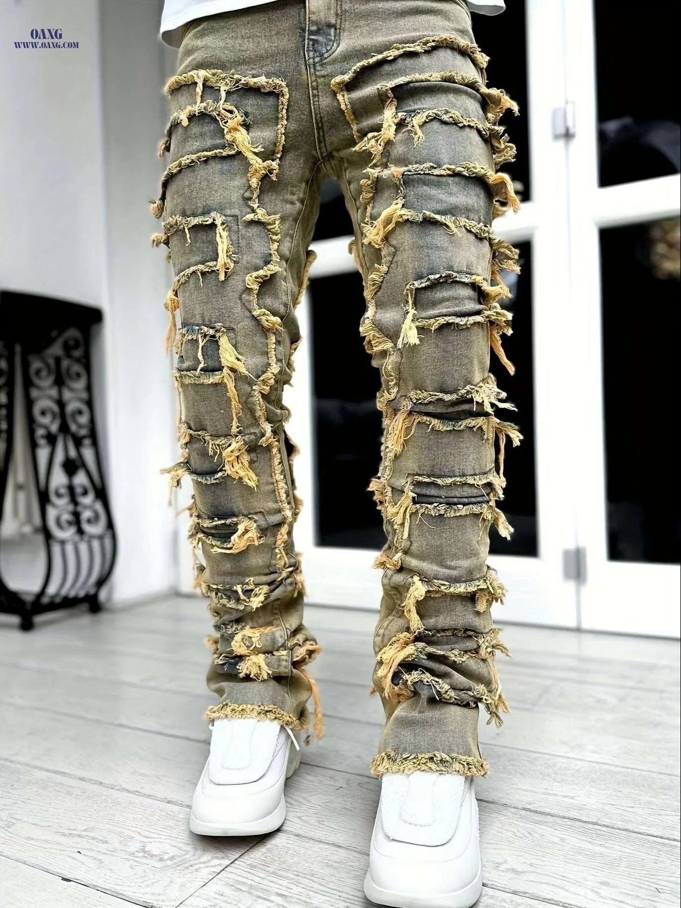 Men's Skinny Straight Leg Jeans - Tassel Fringe, All-Season Casual Wear   OAXG Space Gray / S