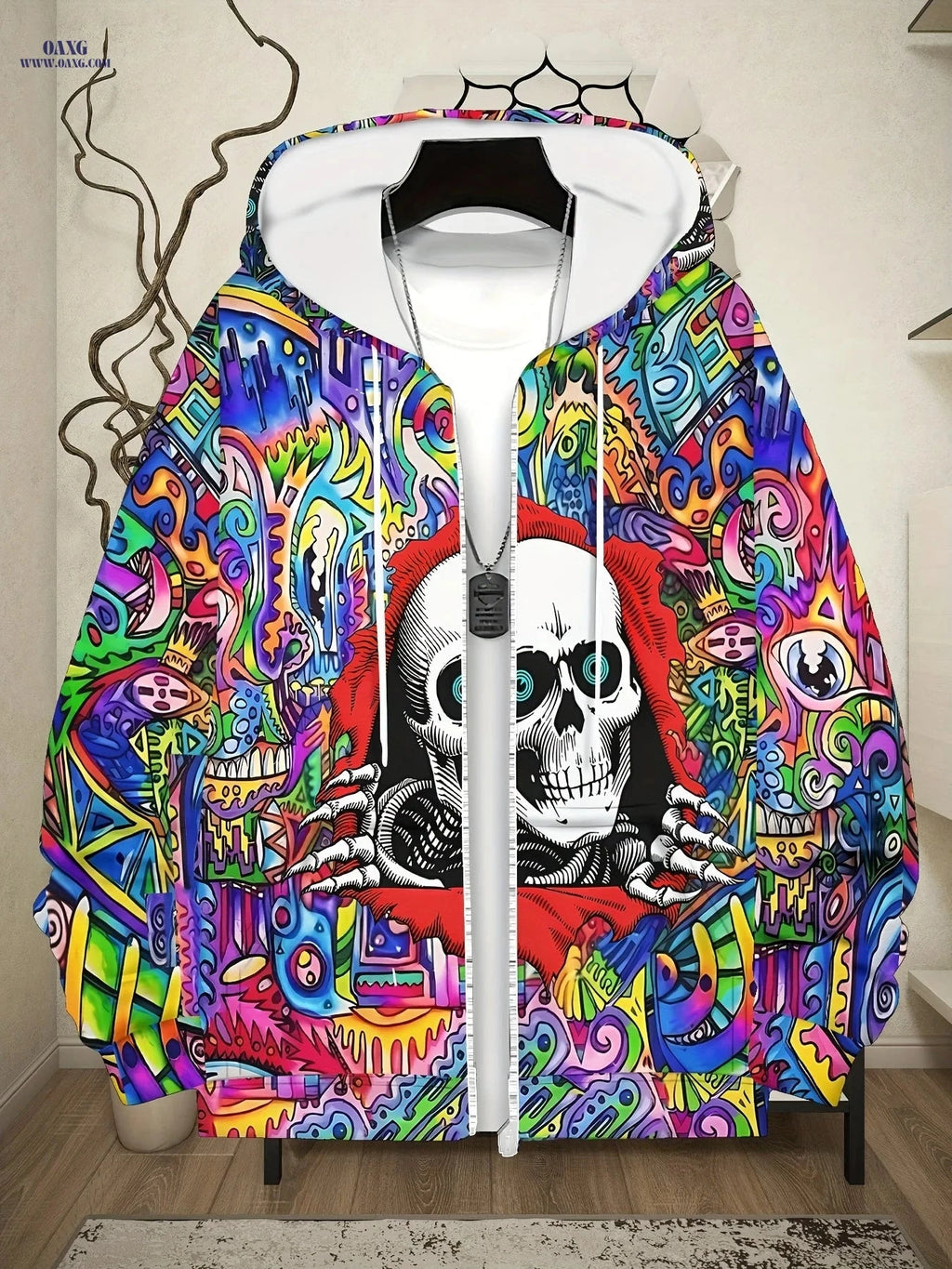 Men's Skull Design Zip-Up Hoodie - Casual Outdoor Jacket for Fall   OAXG Mixed colors / FR M