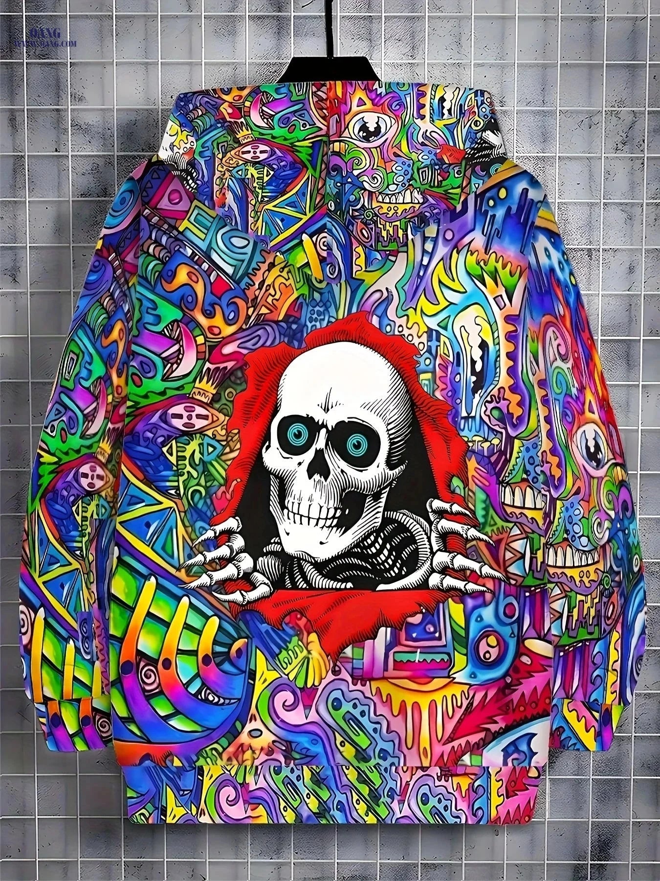 Men's Skull Design Zip-Up Hoodie - Casual Outdoor Jacket for Fall   OAXG 