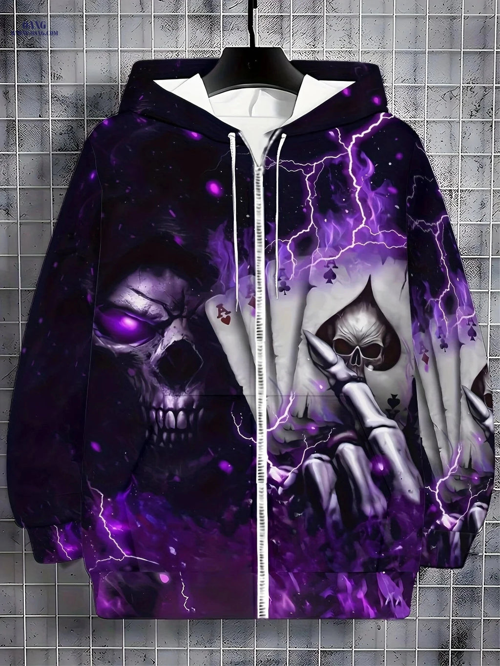 Men's Skull Design Zip-Up Hoodie - Casual Wear for Autumn & Winter   OAXG 