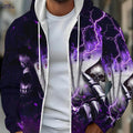 Men's Skull Design Zip-Up Hoodie - Casual Wear for Autumn & Winter   OAXG Violet Blue / FR M