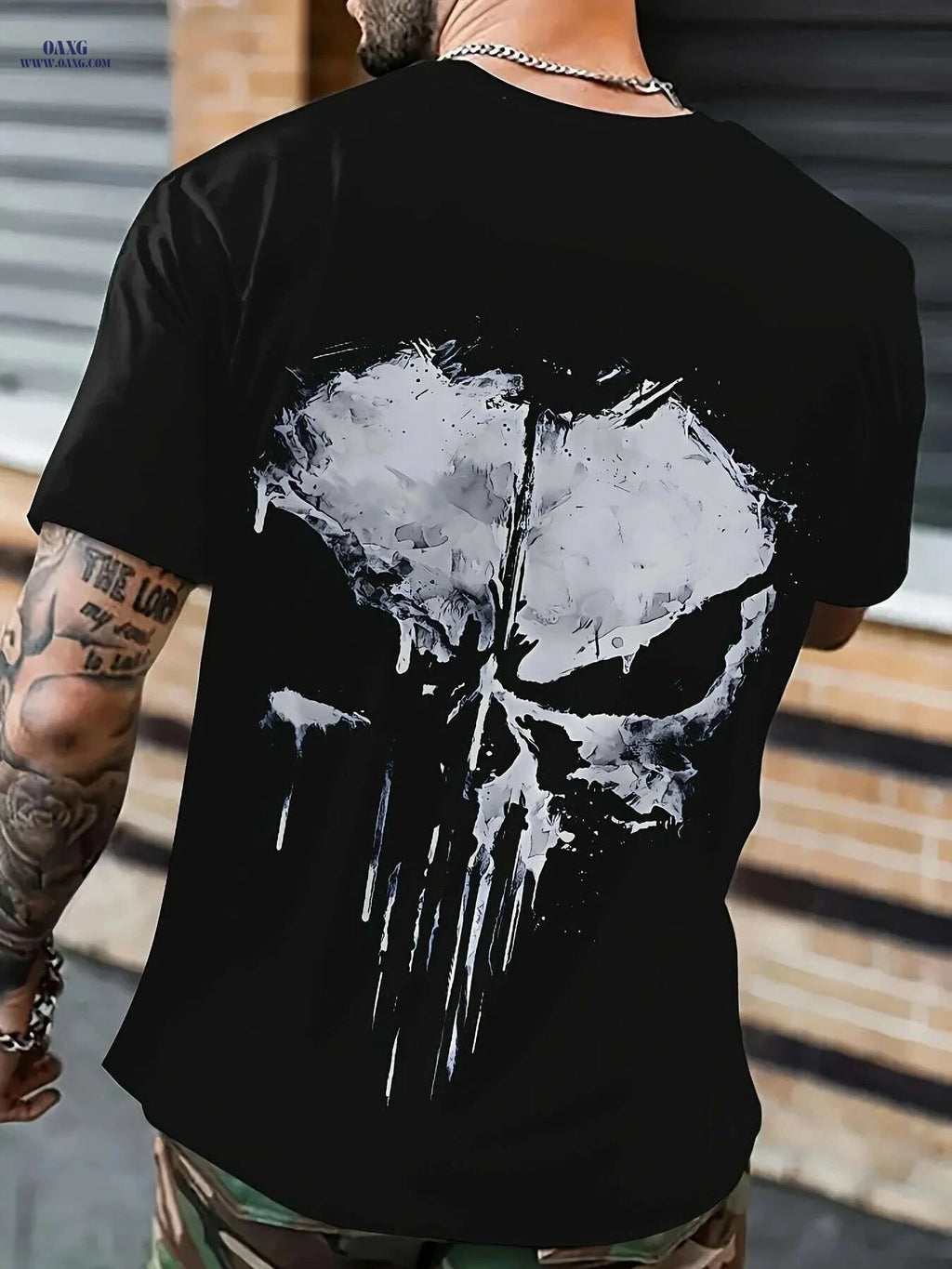 Men's Skull Graphic T-Shirt - Black Crewneck Casual Summer Tee   OAXG Black / S