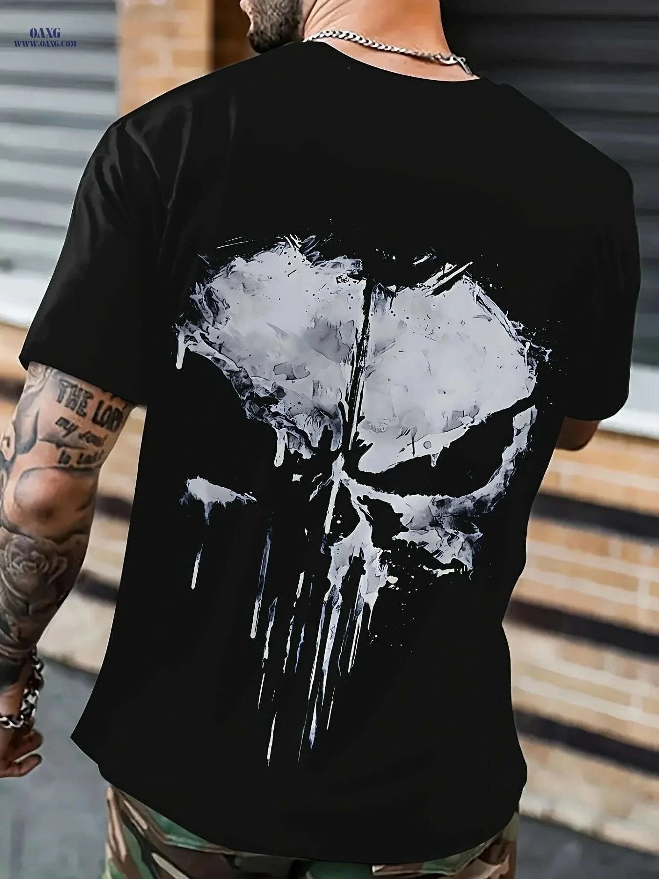 Men's Skull Graphic T-Shirt - Black Crewneck Casual Summer Tee   OAXG Black / S