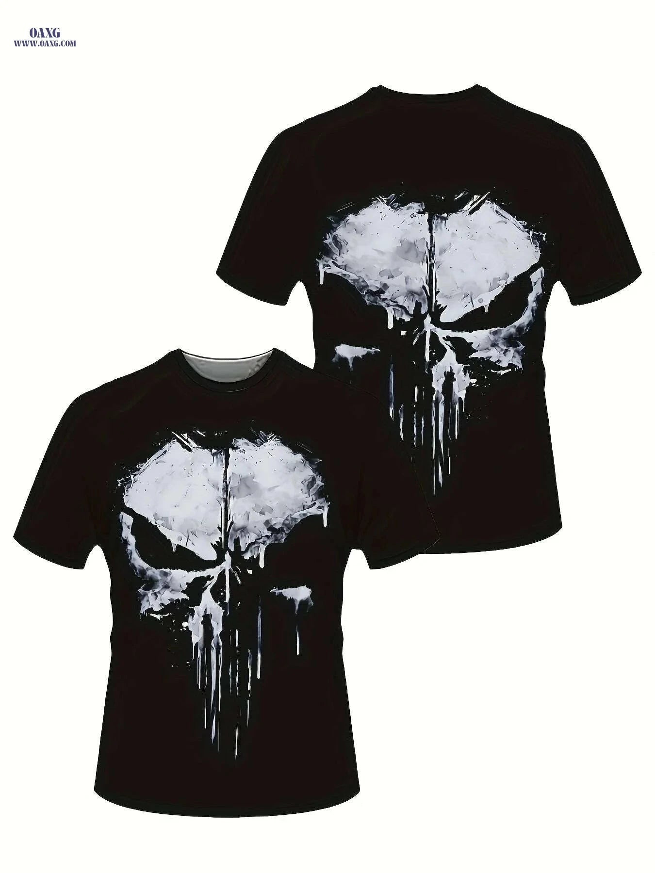 Men's Skull Graphic T-Shirt - Black Crewneck Casual Summer Tee   OAXG Black / S
