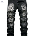 Men's Skull Print Jeans - Slim Fit, All-Season Cotton Blend   OAXG Black / 30