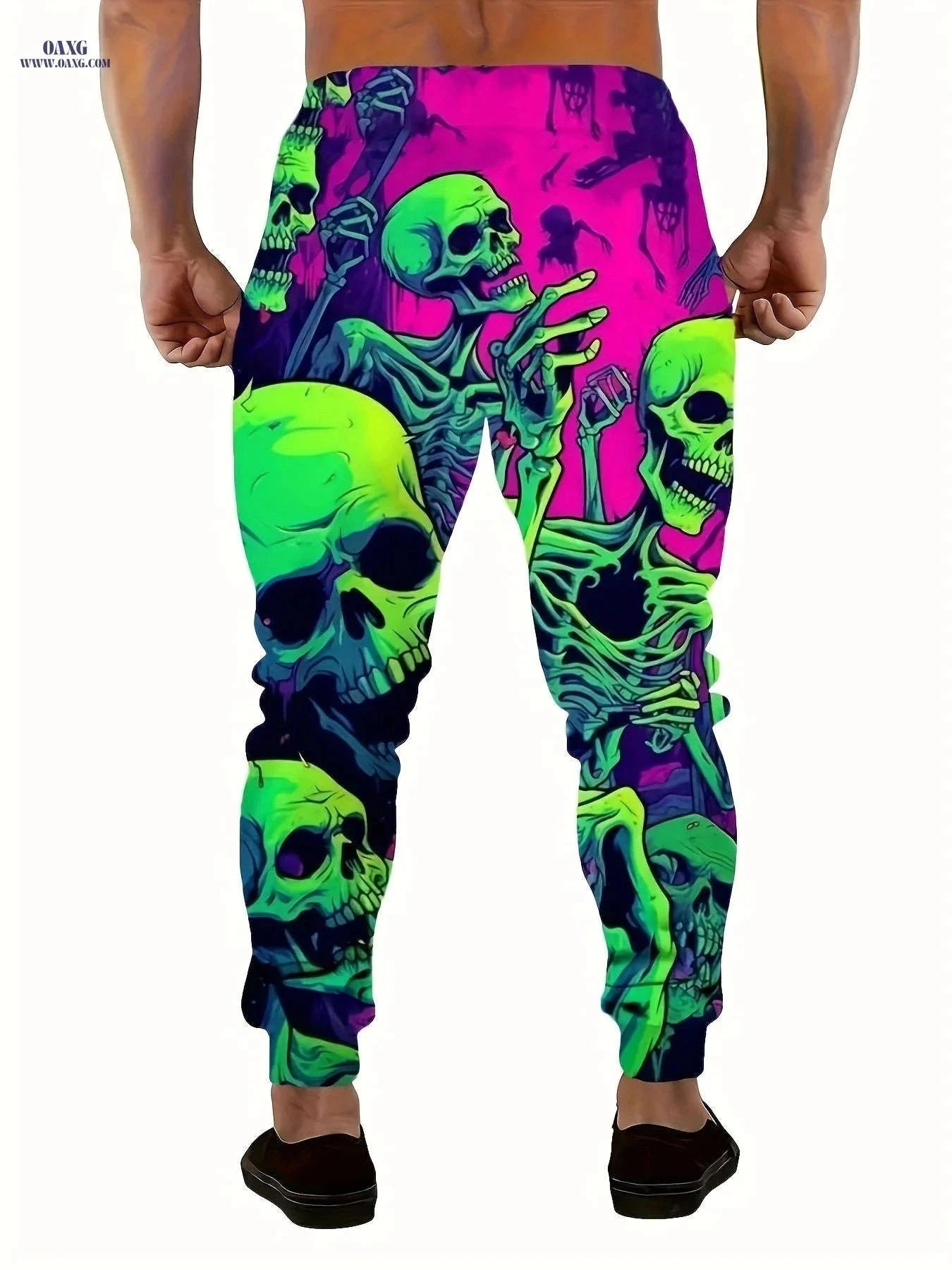 Men's Skull & Skeleton Joggers - High-Elasticity, Loose Fit, Pockets   OAXG Green / FR S
