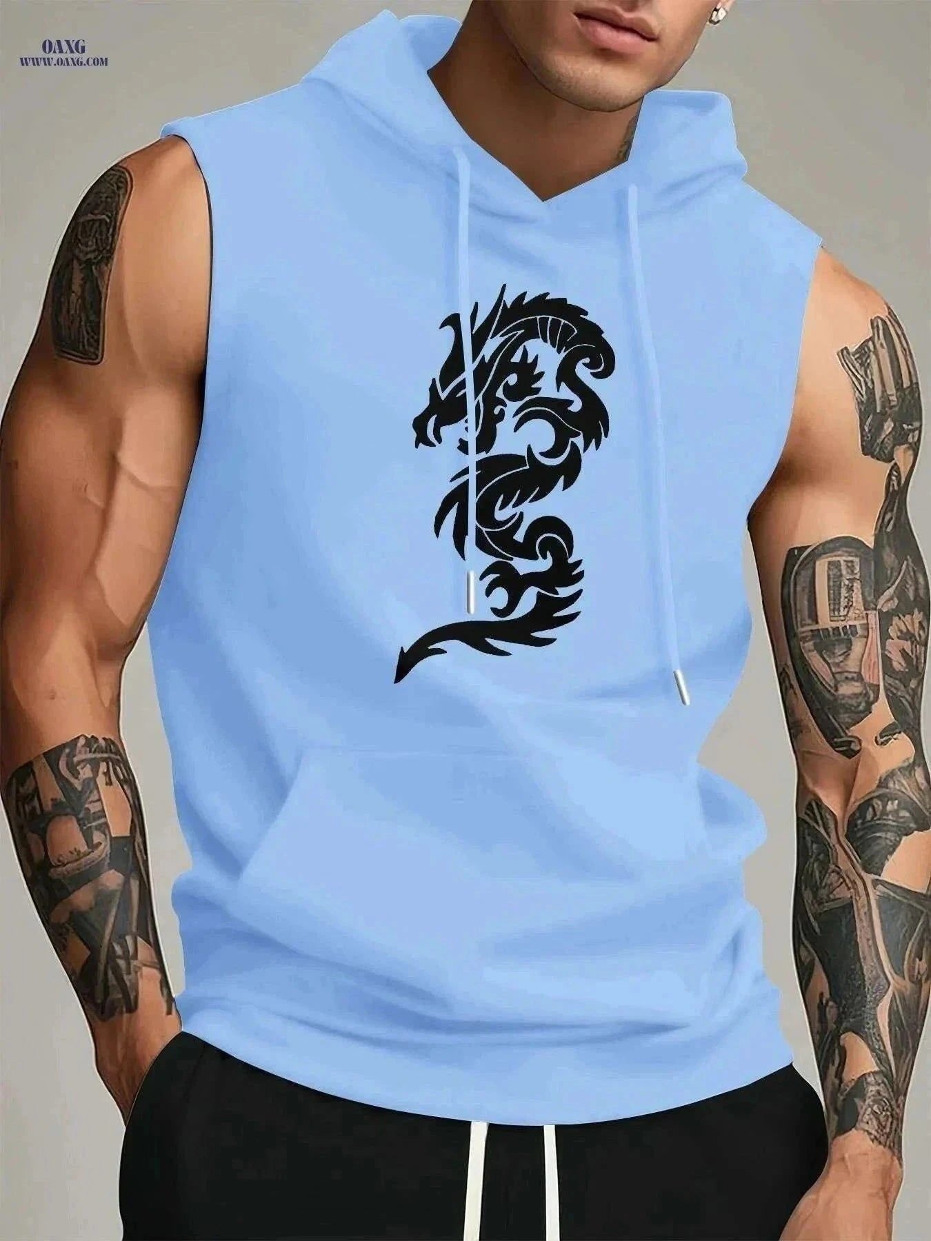 Men's Sleeveless Athletic Hoodie - Lightweight Breathable Gym Top   OAXG Black / S