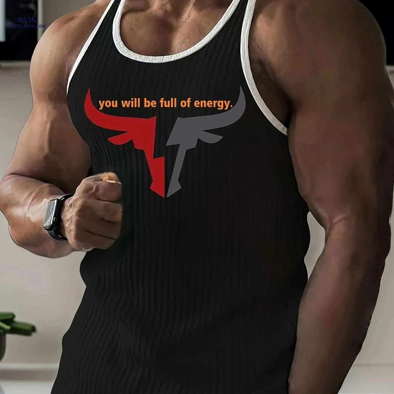 Men's Sleeveless Gym Vest - Lightweight Polyester with Bold Bull Logo   OAXG 