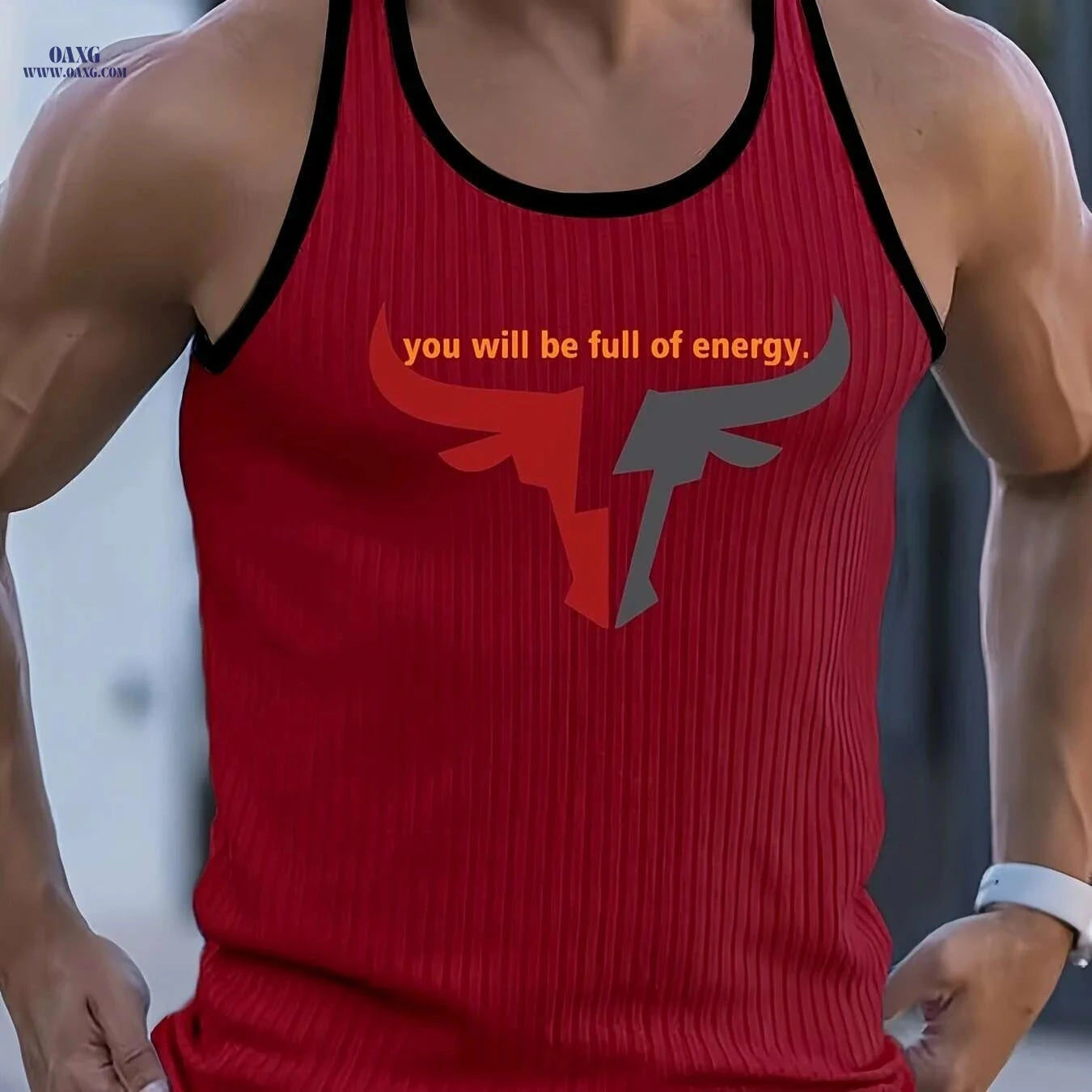 Men's Sleeveless Gym Vest - Lightweight Polyester with Bold Bull Logo   OAXG White / S