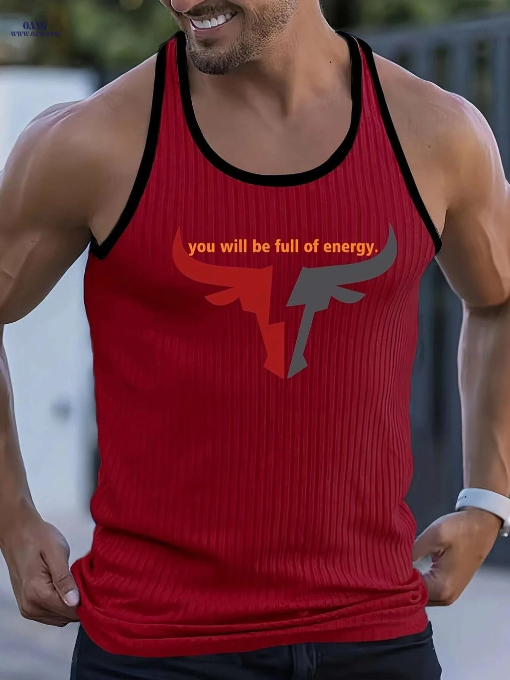 Men's Sleeveless Gym Vest - Lightweight Polyester with Bold Bull Logo   OAXG 