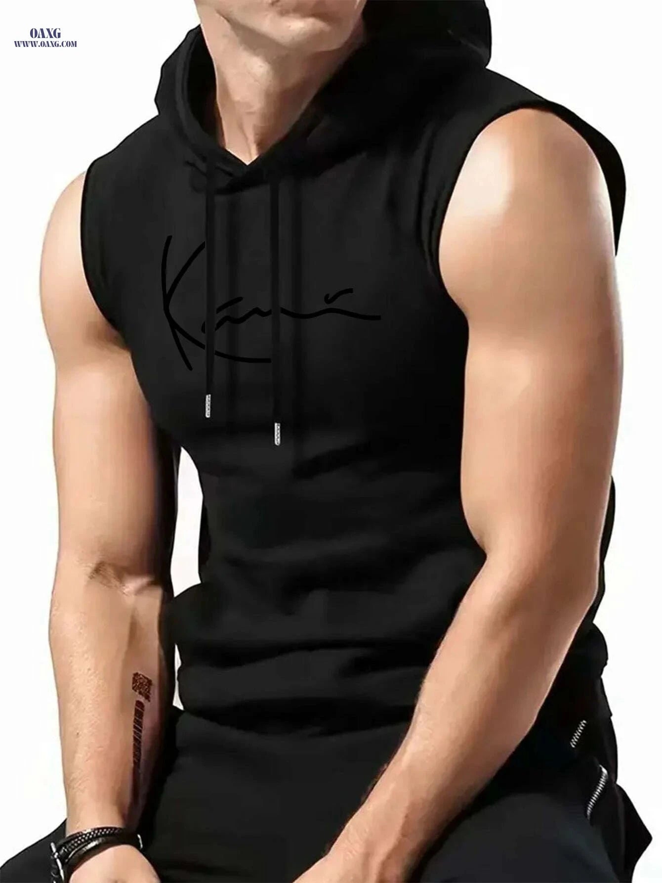 Men's Sleeveless Hooded Shirt - Casual Summer Streetwear Top   OAXG Black / S