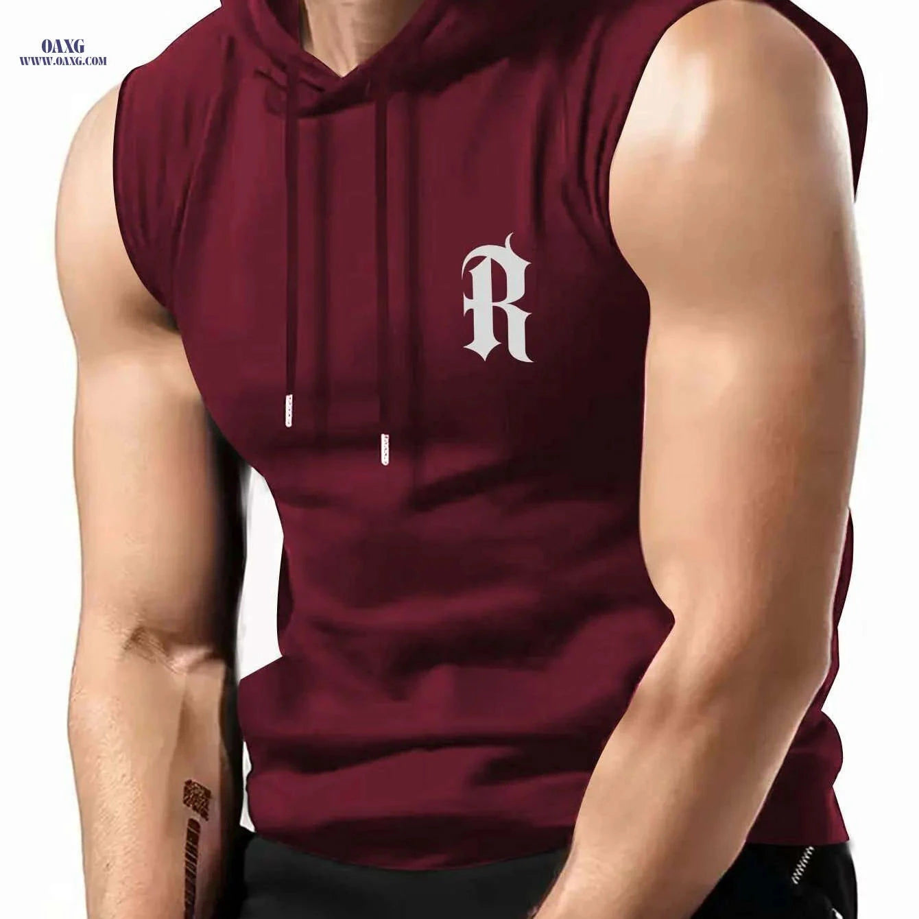 Men’s Sleeveless Hooded Vest - Casual Maroon Athletic Top for Summer   OAXG 