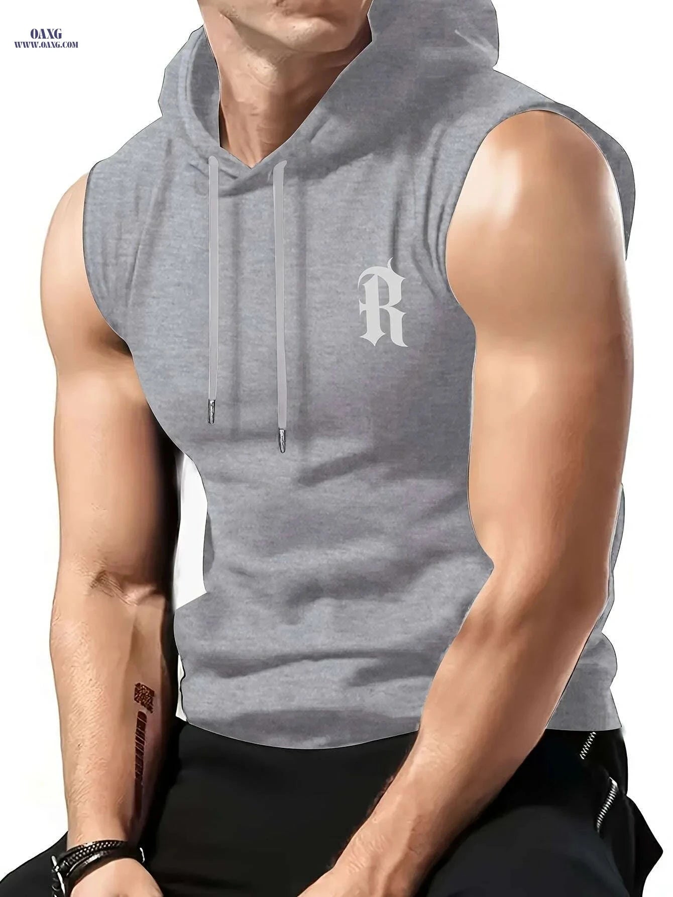 Men’s Sleeveless Hooded Vest - Casual Maroon Athletic Top for Summer   OAXG Black / S