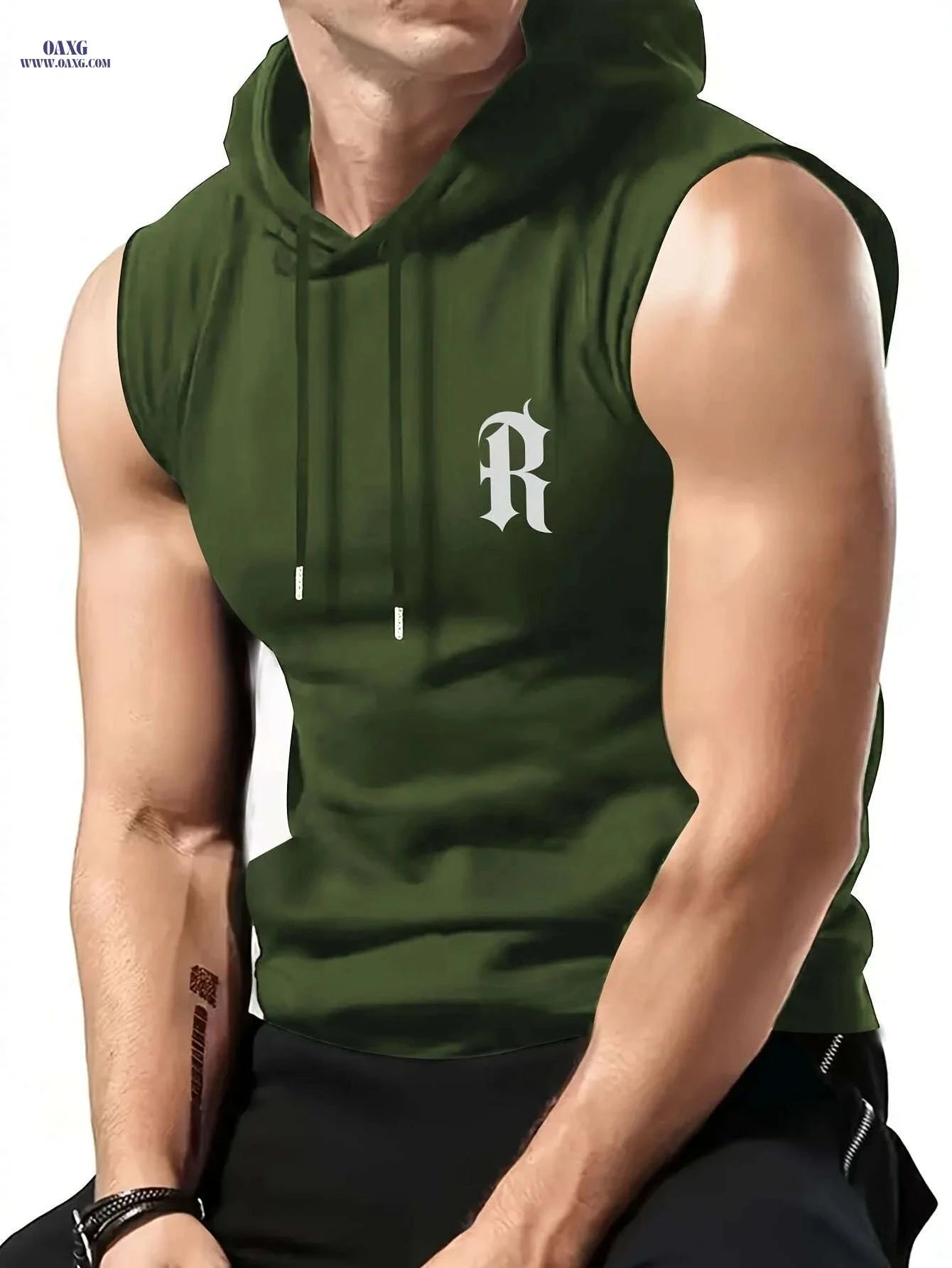 Men’s Sleeveless Hooded Vest - Casual Maroon Athletic Top for Summer   OAXG Black / S