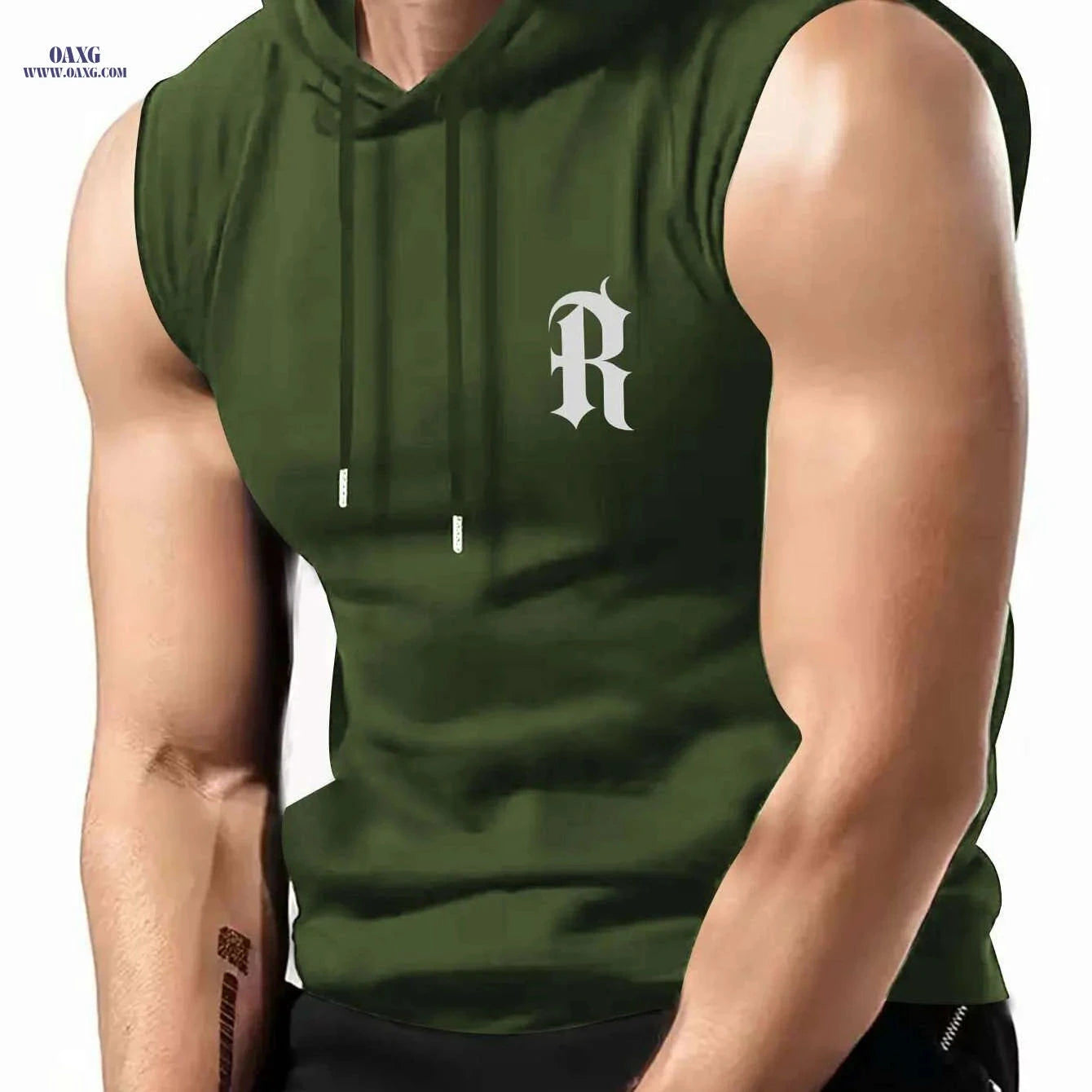 Men’s Sleeveless Hooded Vest - Casual Maroon Athletic Top for Summer   OAXG Black / S