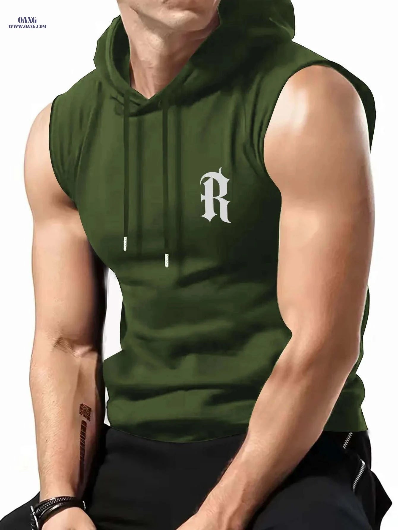 Men’s Sleeveless Hooded Vest - Casual Maroon Athletic Top for Summer   OAXG Black / S