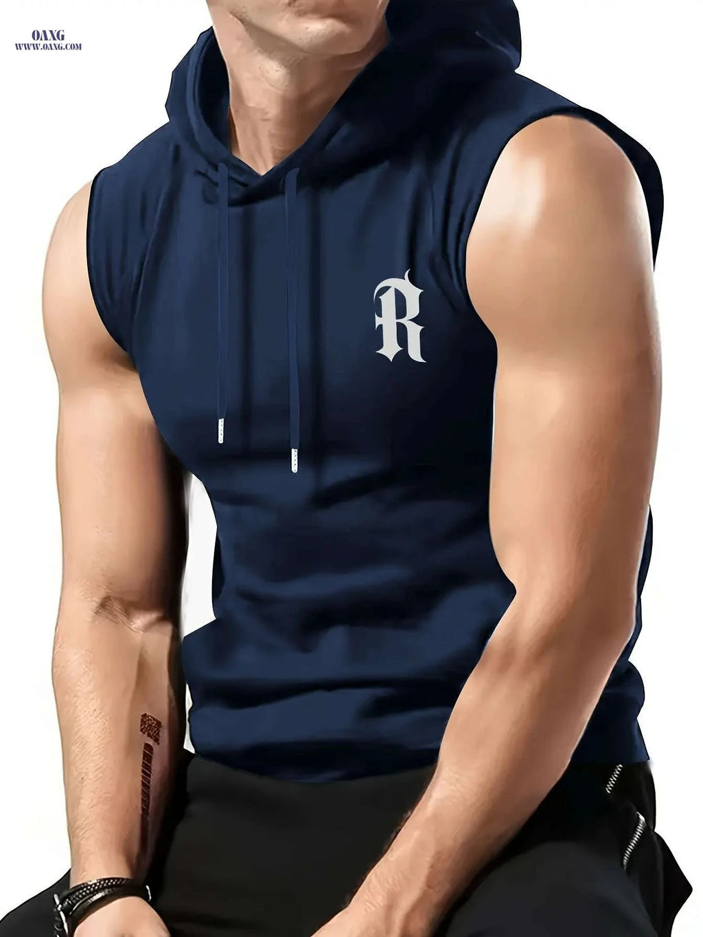 Men’s Sleeveless Hooded Vest - Casual Maroon Athletic Top for Summer   OAXG Black / S