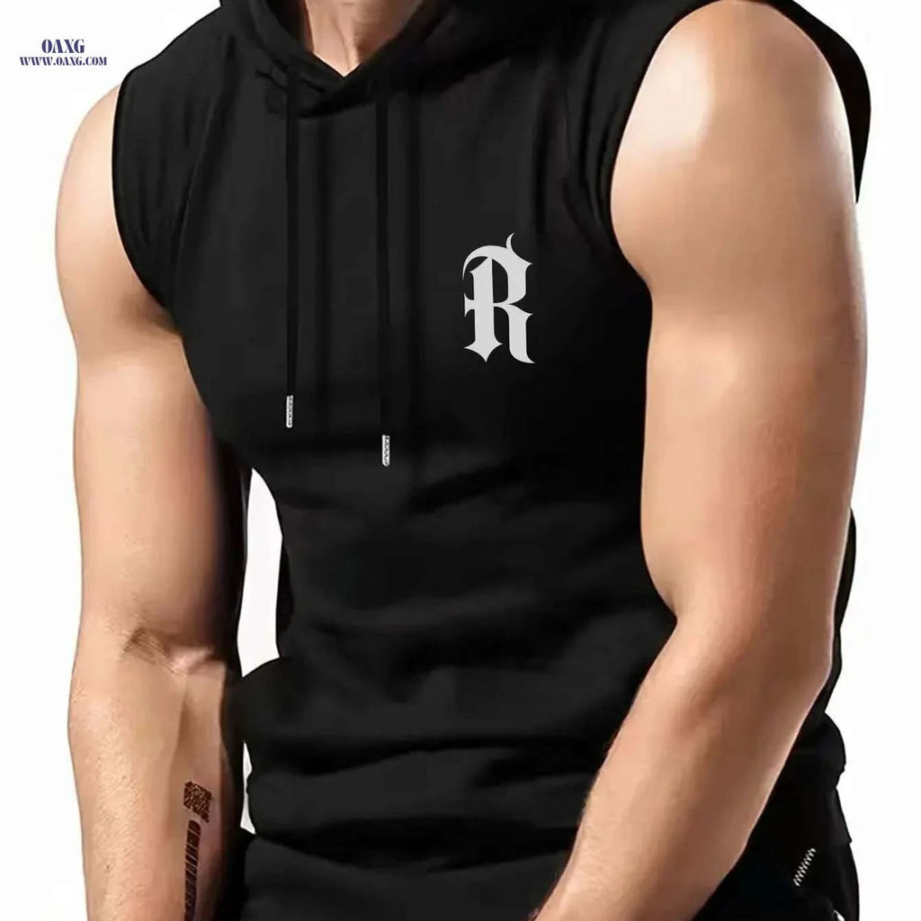 Men’s Sleeveless Hooded Vest - Casual Maroon Athletic Top for Summer   OAXG Black / S
